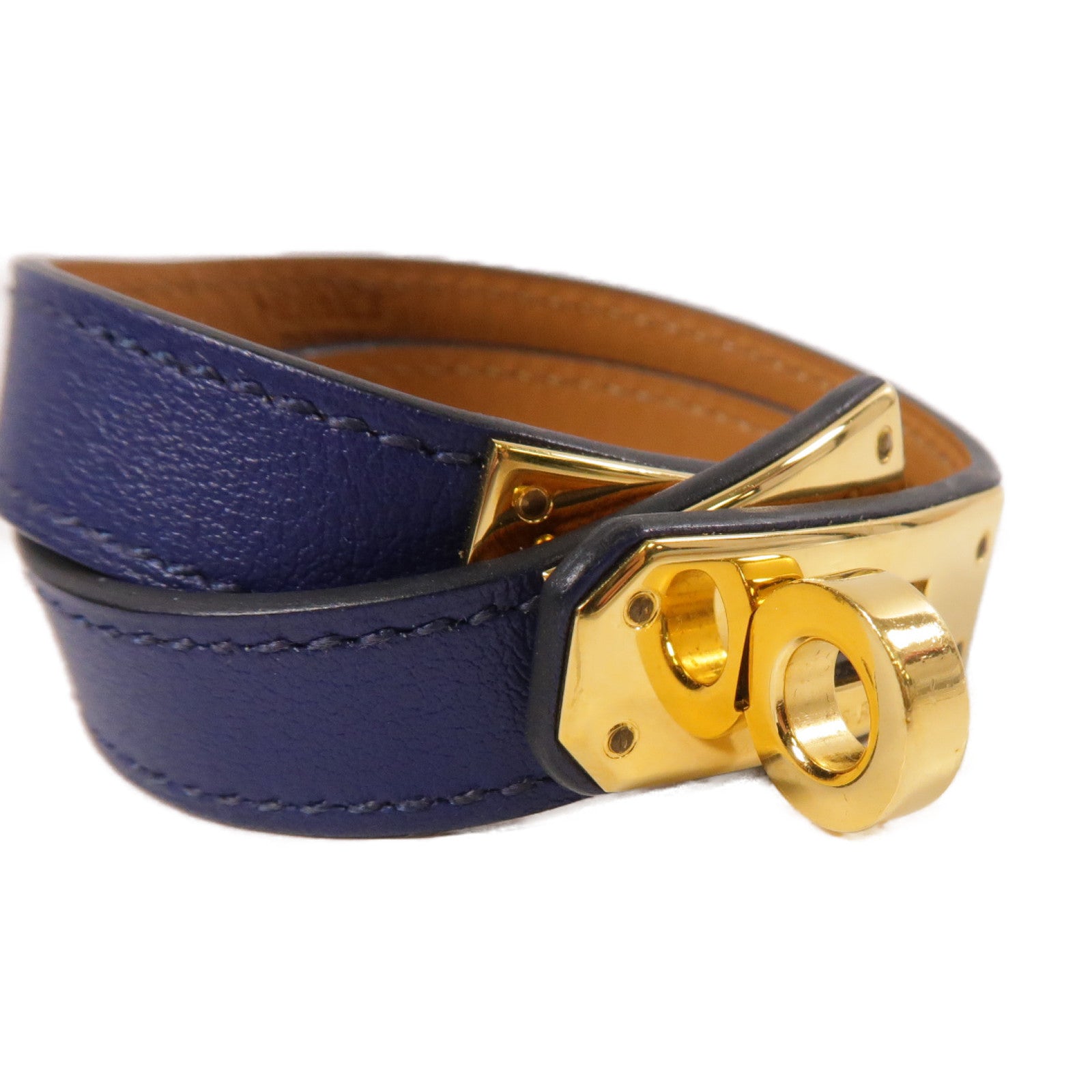 HERMES 【激減優惠】Swift皮革Kelly Double Tour Bracelet金扣手鐲藍色