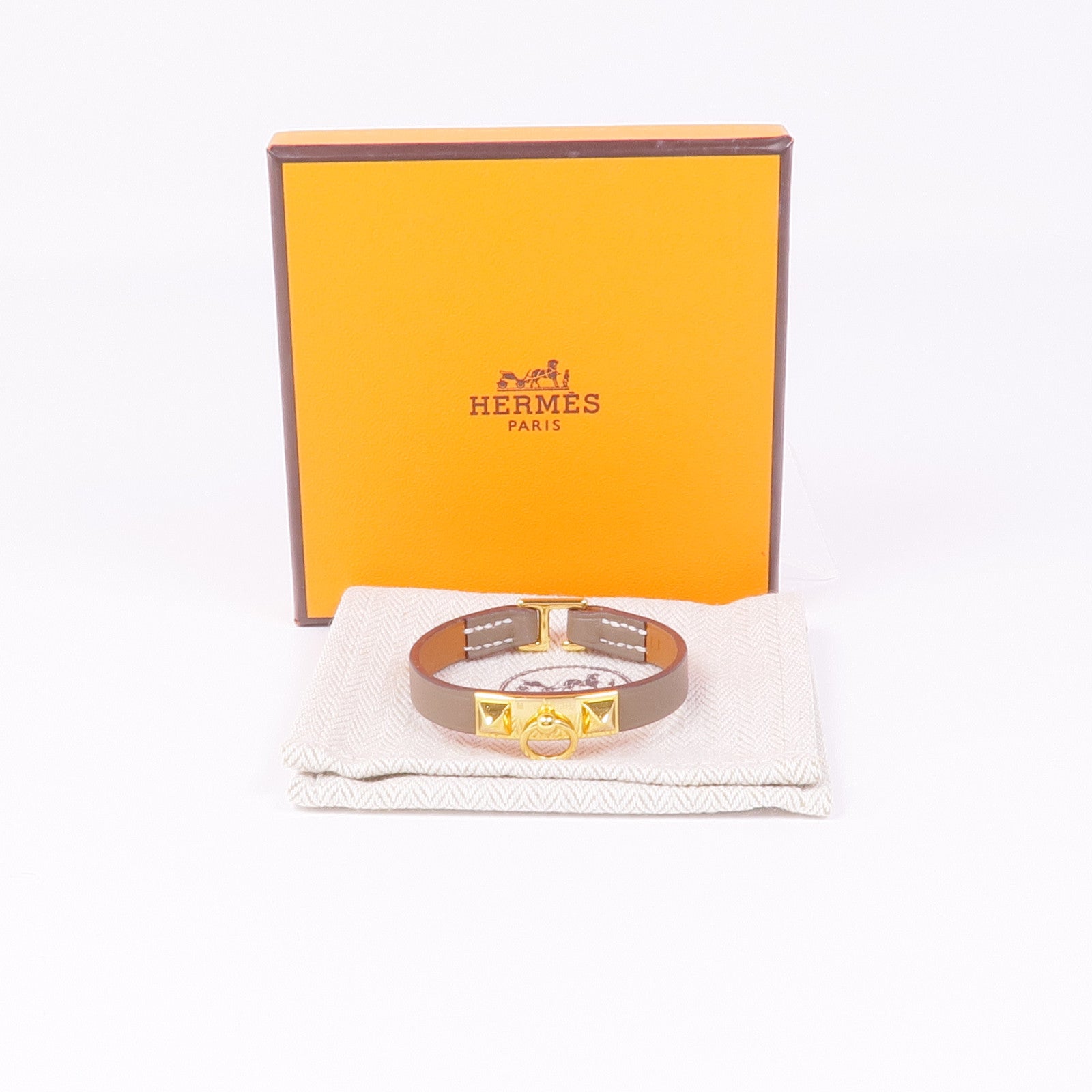 HERMES 【激減優惠】Swift皮革Rivale Mini Bracelet金扣手帶Etoupe