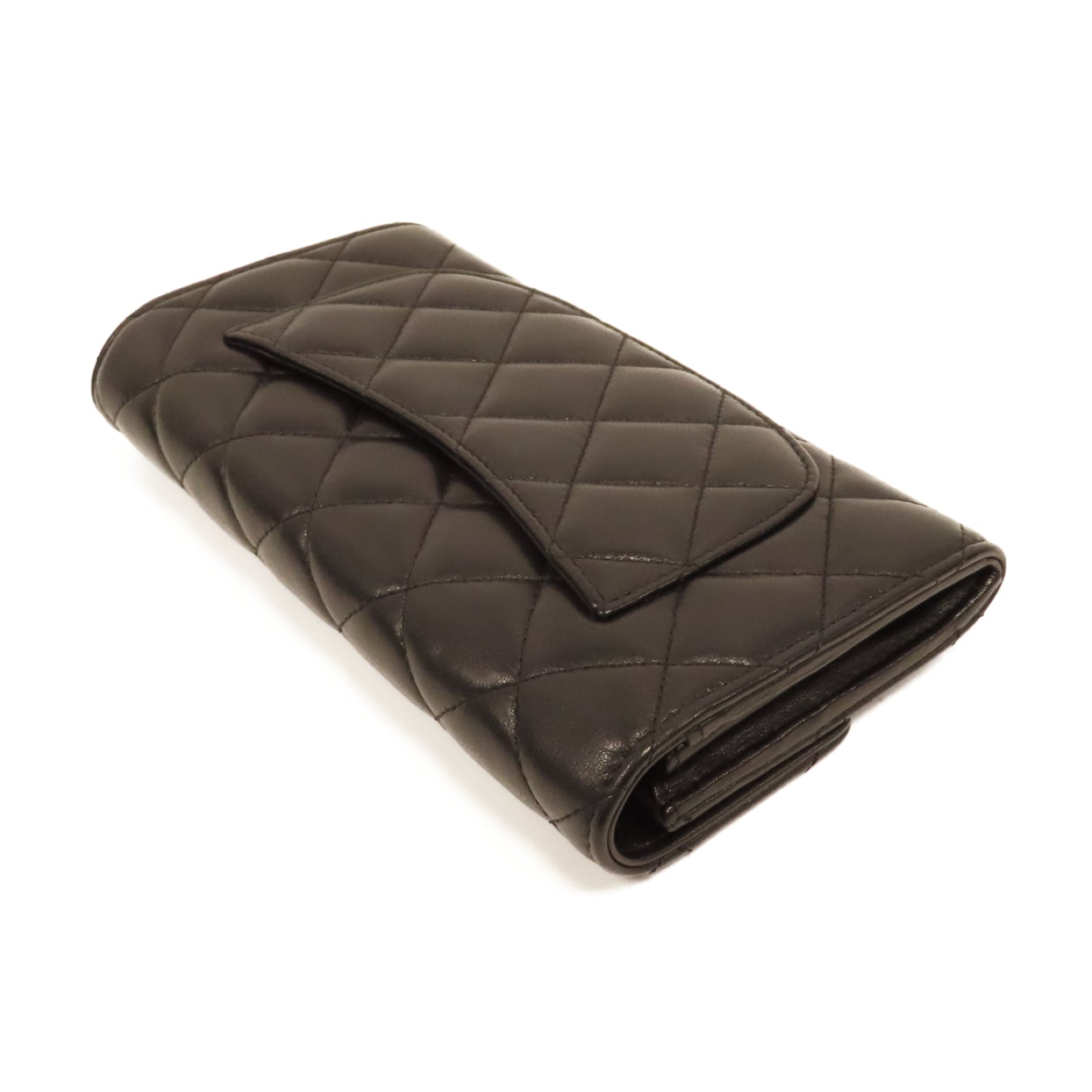 CHANEL 菱格羊皮皮革Long Wallet金扣長錢包黑色