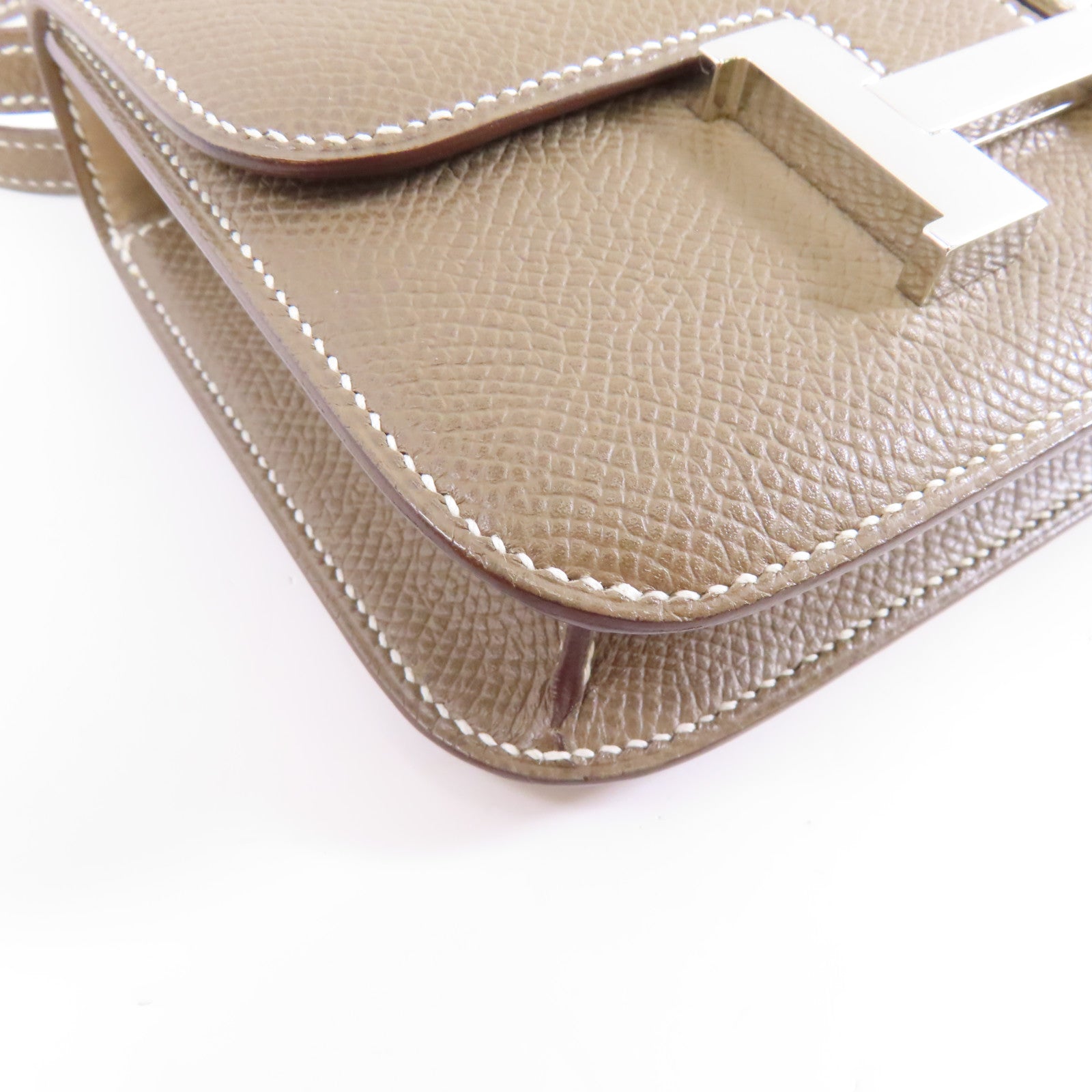 HERMES Epsom皮革Constance Mini銀扣肩背袋Etoupe/米灰色