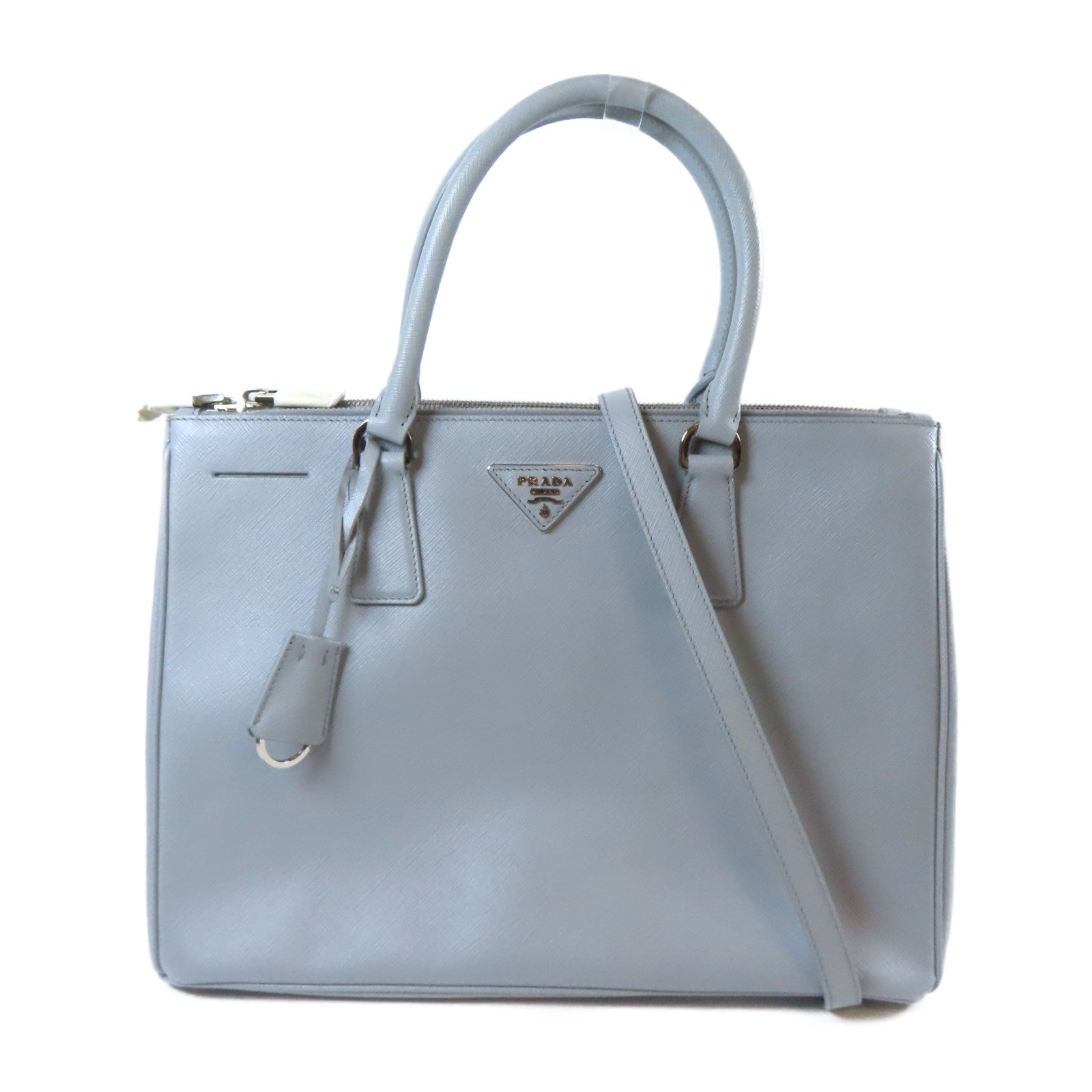 PRADA 【激減優惠】牛皮皮革Galleria Handbag銀扣手挽肩背兩用袋灰色