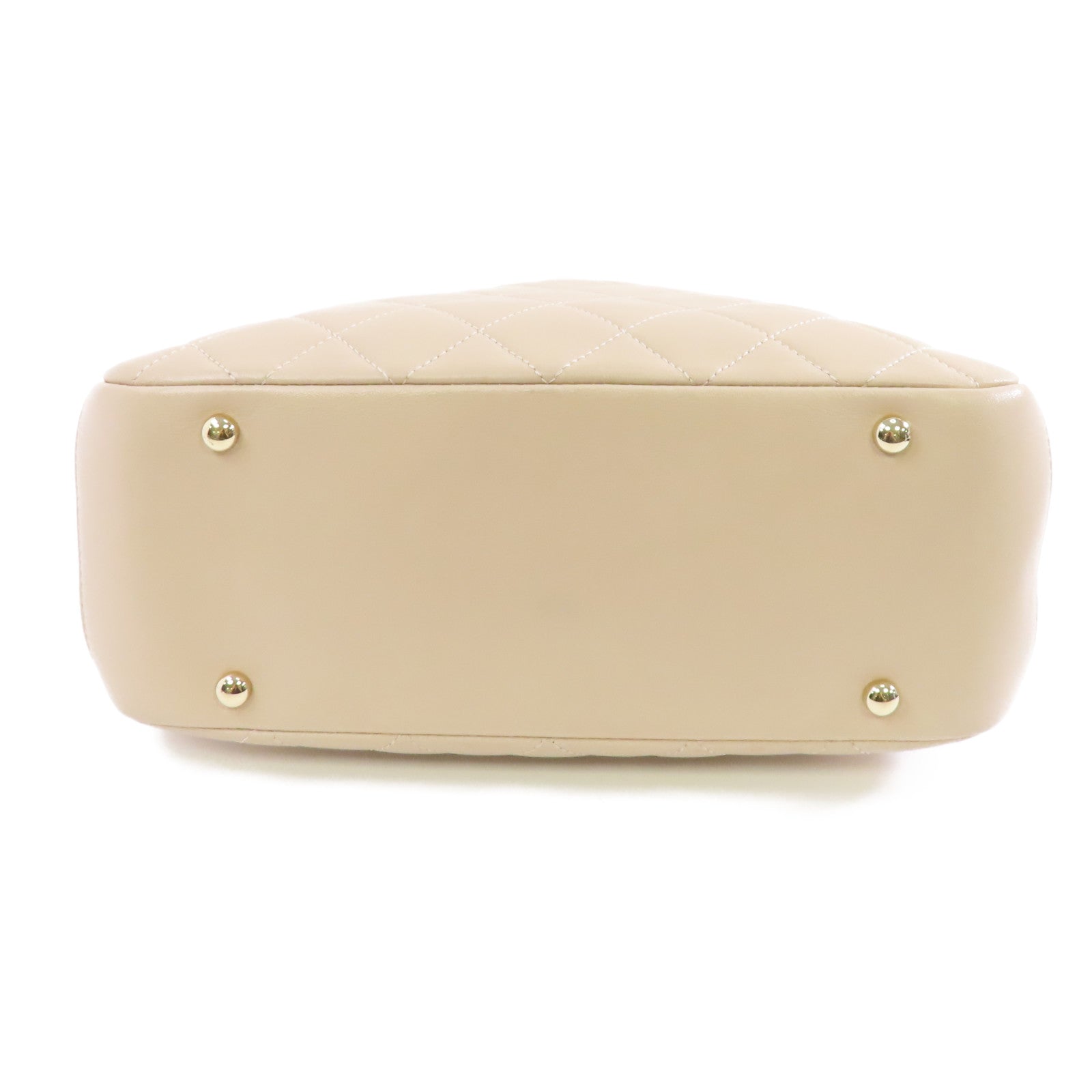 CHANEL 菱格皮革2 Way Shoulder金扣手挽肩背兩用袋米色