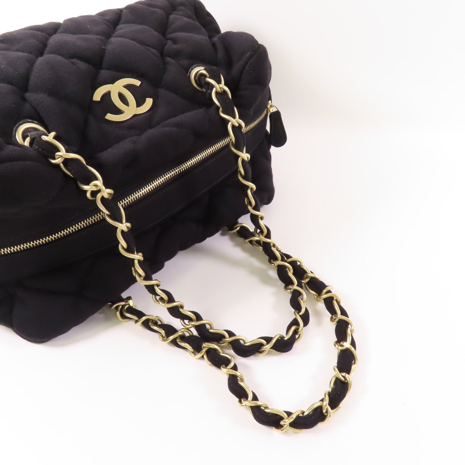 CHANEL 布料Bubble Bowler Bag銀扣鏈帶肩背袋