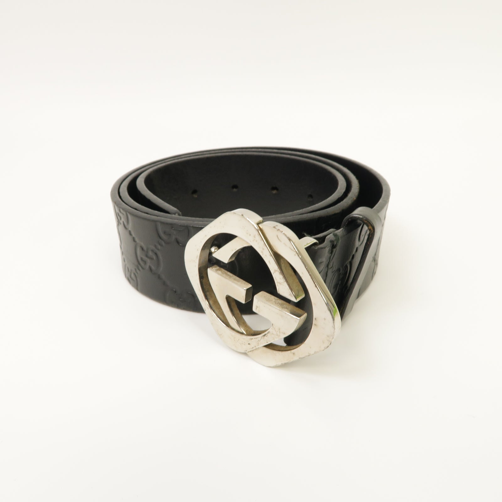 GUCCI 【激減優惠】牛皮皮革Belt 90cm銀扣皮帶黑色