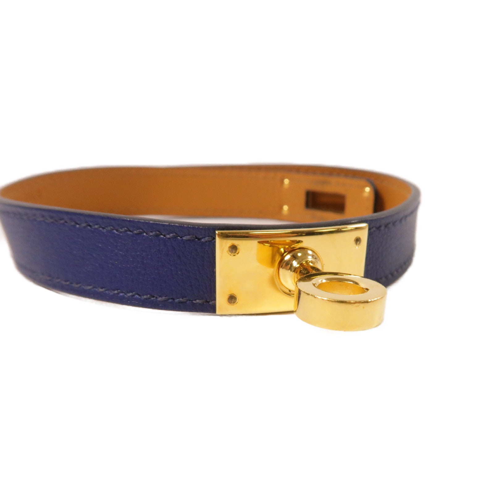 HERMES 【激減優惠】Swift皮革Kelly Double Tour Bracelet金扣手鐲藍色