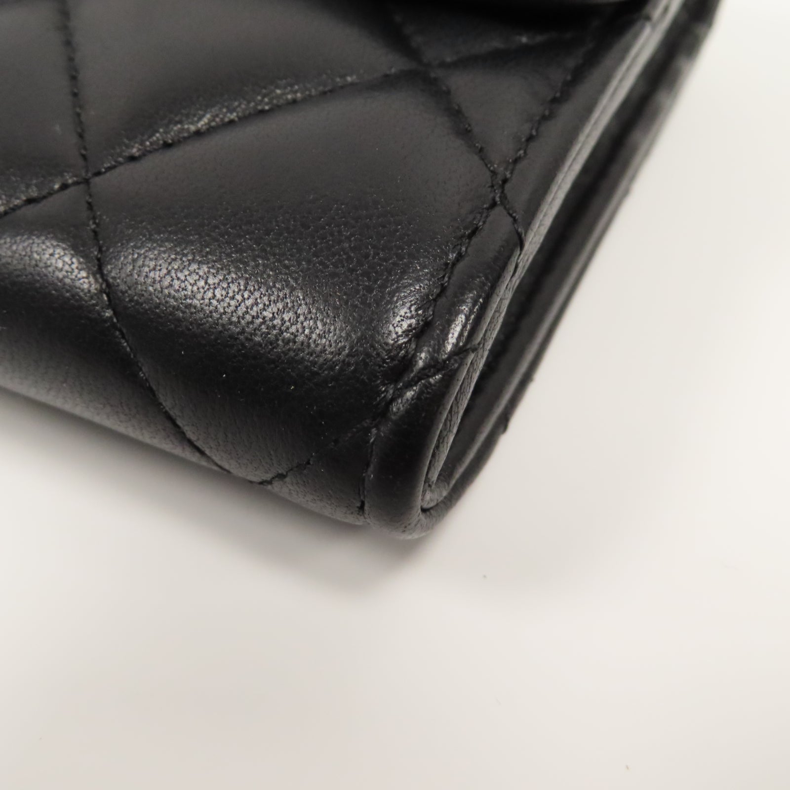 CHANEL 菱格羊皮皮革Long Wallet金扣長錢包黑色