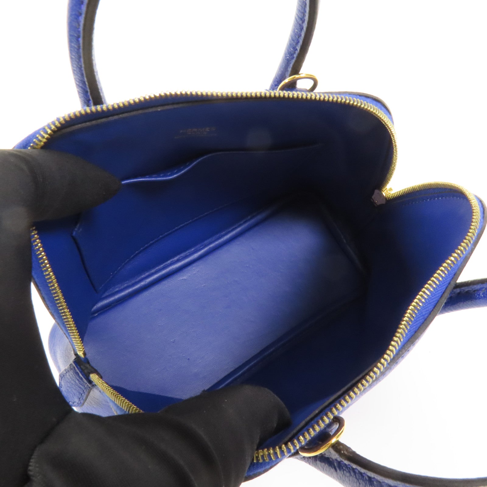 HERMES Chevre皮革Mini Bolide金扣手挽肩背兩用袋Bleu Electrique