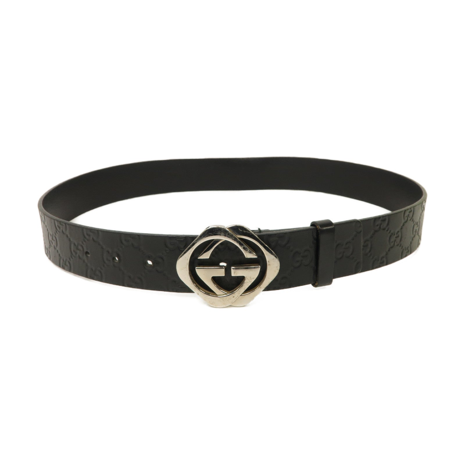 GUCCI 【激減優惠】牛皮皮革Belt 90cm銀扣皮帶黑色
