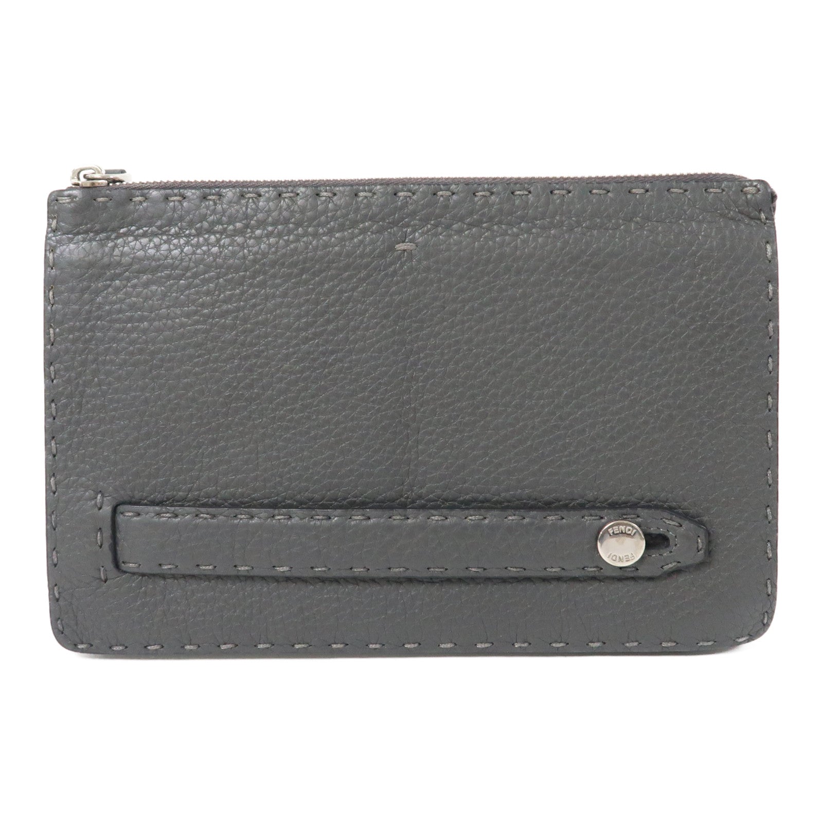 FENDI 皮革Pouch Wallet銀扣手拿包灰色