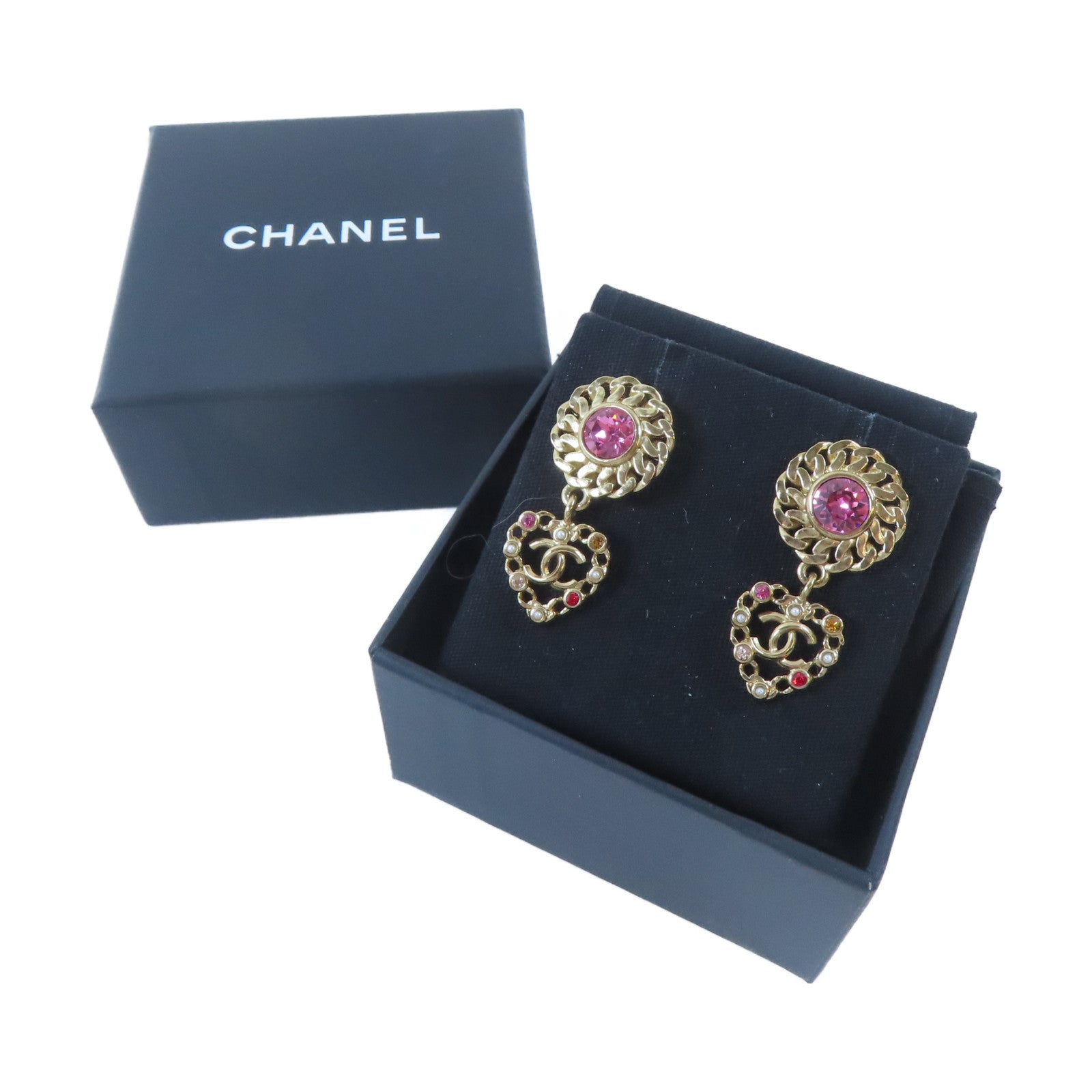 CHANEL 金屬Heart Earrings耳環金色/粉紅色