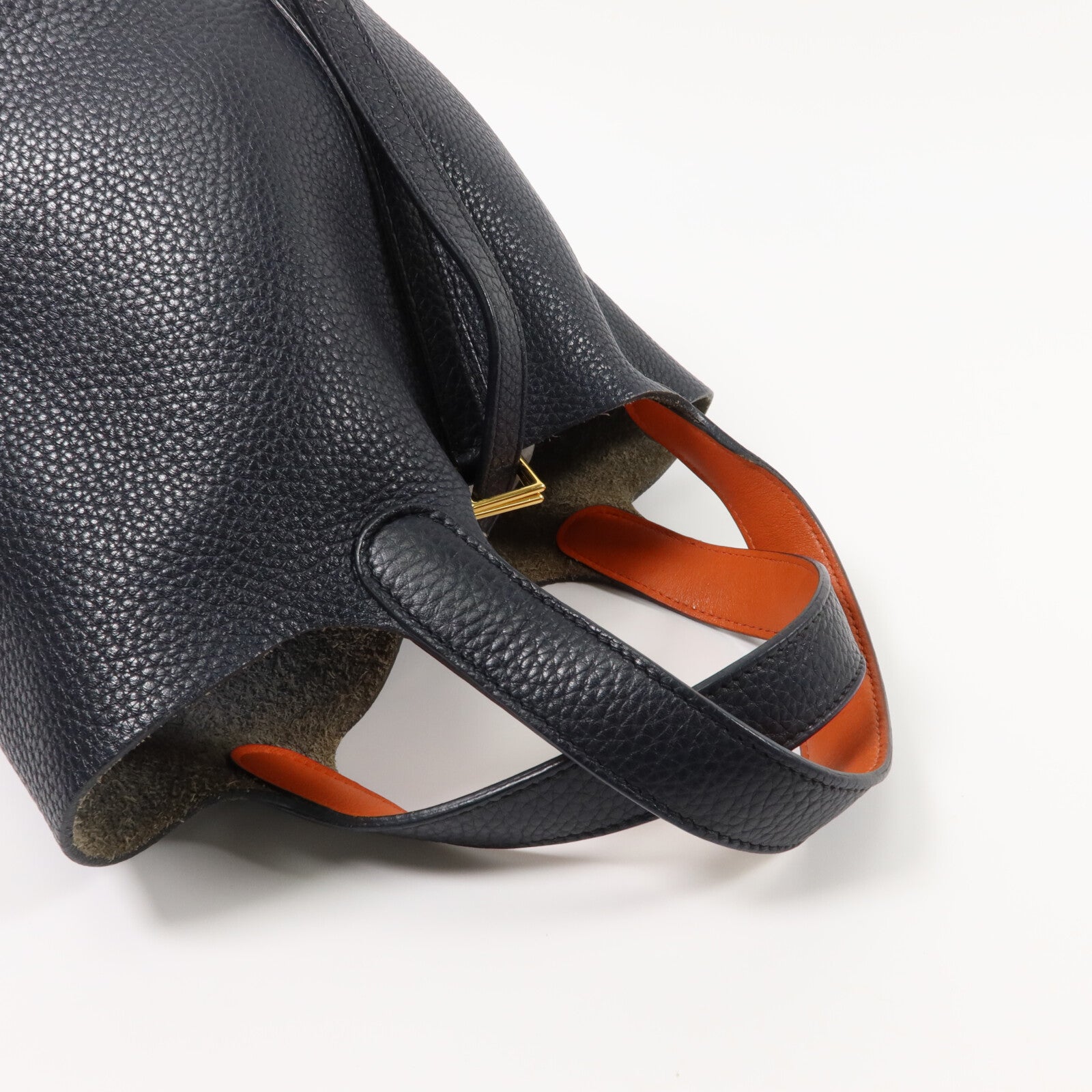 HERMES Clemence/Swift皮革Picotin PM手挽袋Bleu Indigo/Orange