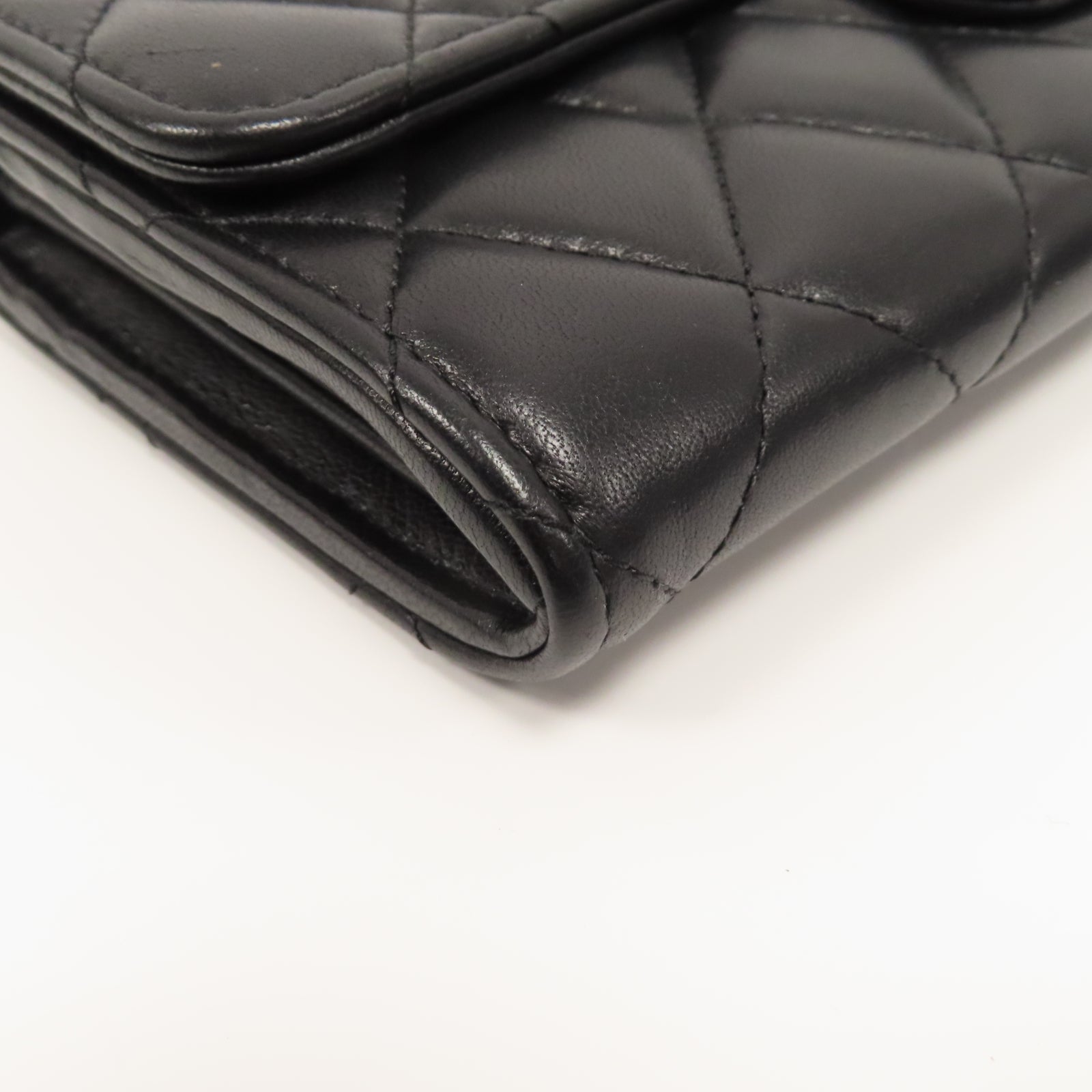 CHANEL 菱格羊皮皮革Long Wallet金扣長錢包黑色