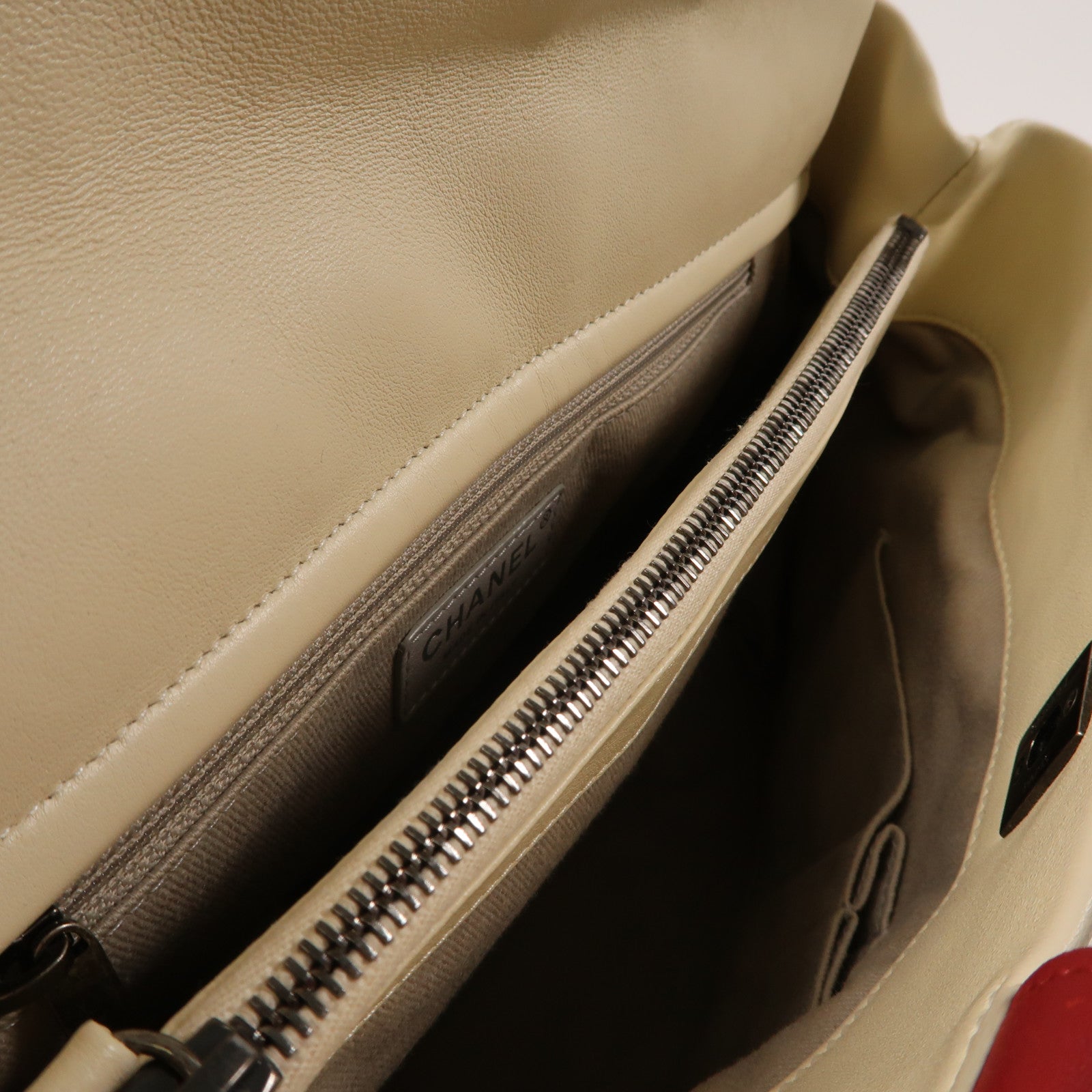 CHANEL 菱格牛皮皮革Chain Shoulder Bag銀扣手挽肩背兩用袋白色