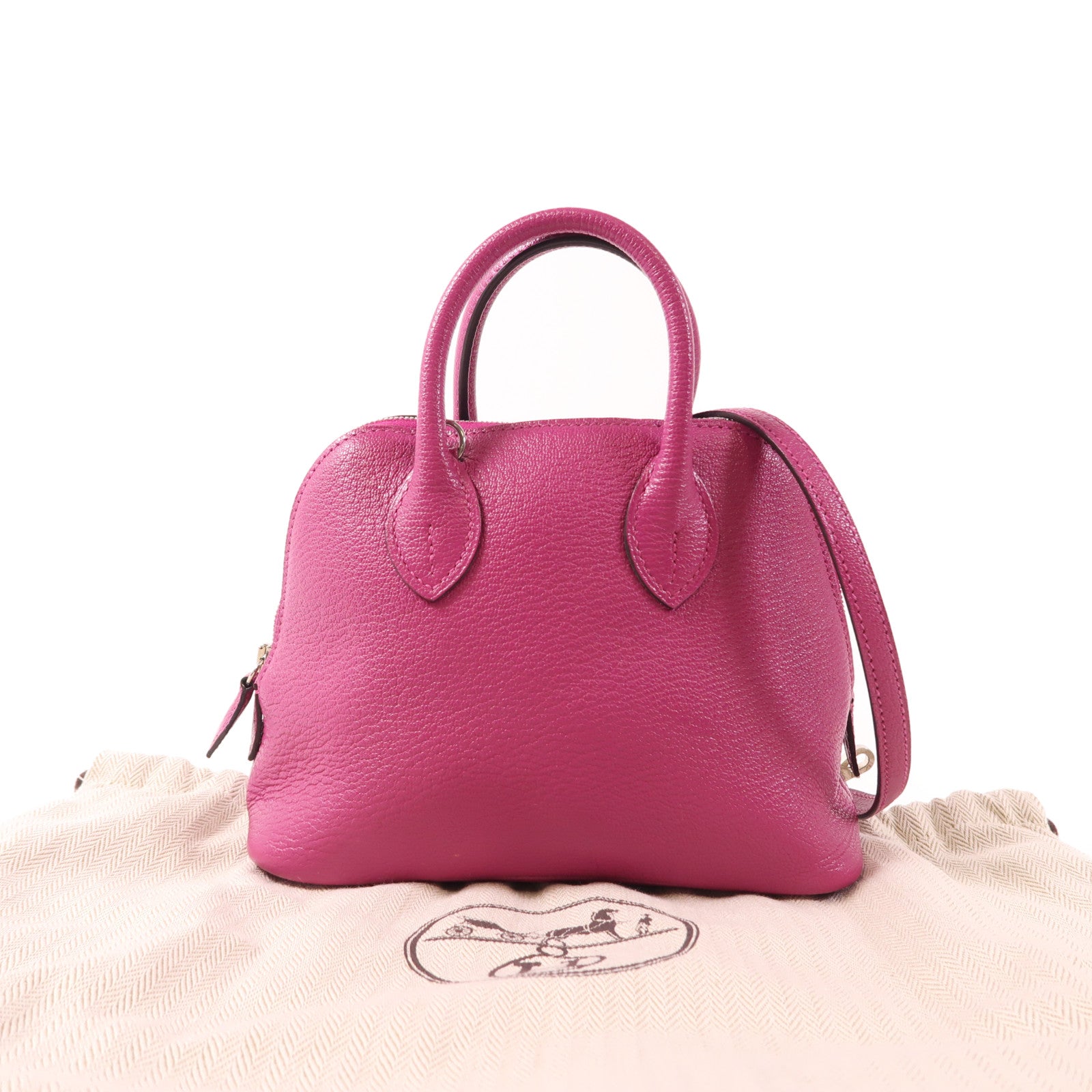 HERMES Chevre皮革Mini Bolide銀扣手挽肩背兩用袋Rose Pourpre