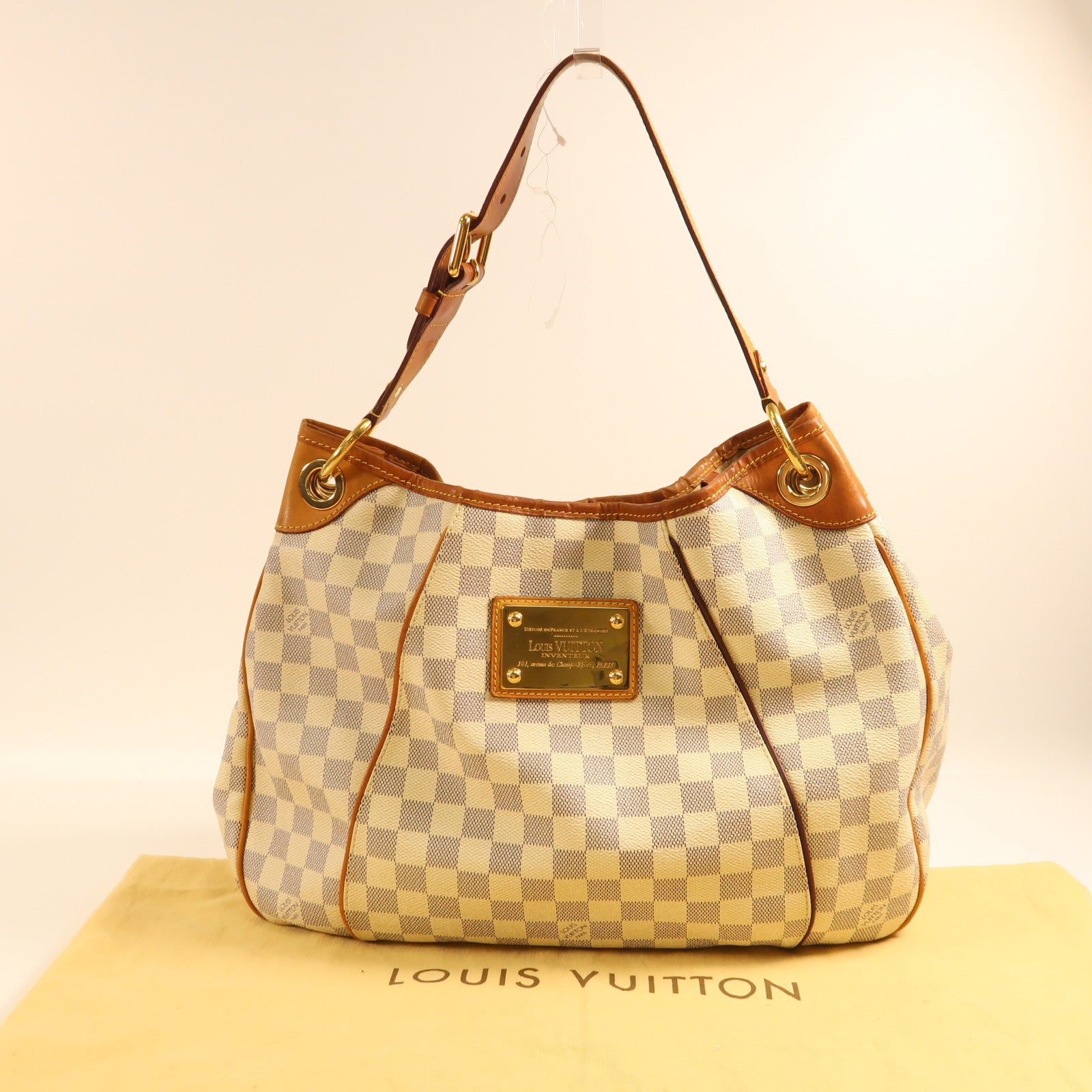 LOUIS VUITTON Damier Azur Galliera PM金扣肩背袋白色