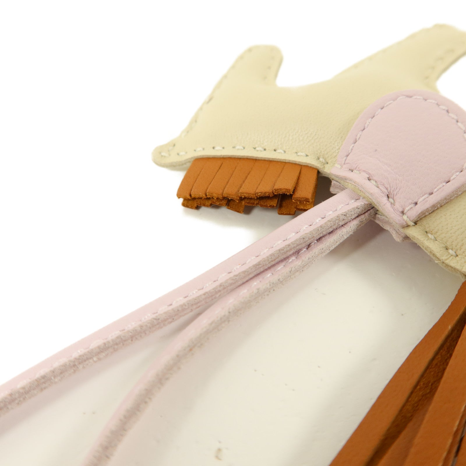 HERMES Milo皮革Rodeo PM掛飾Craie/Mauve Pale/Gold