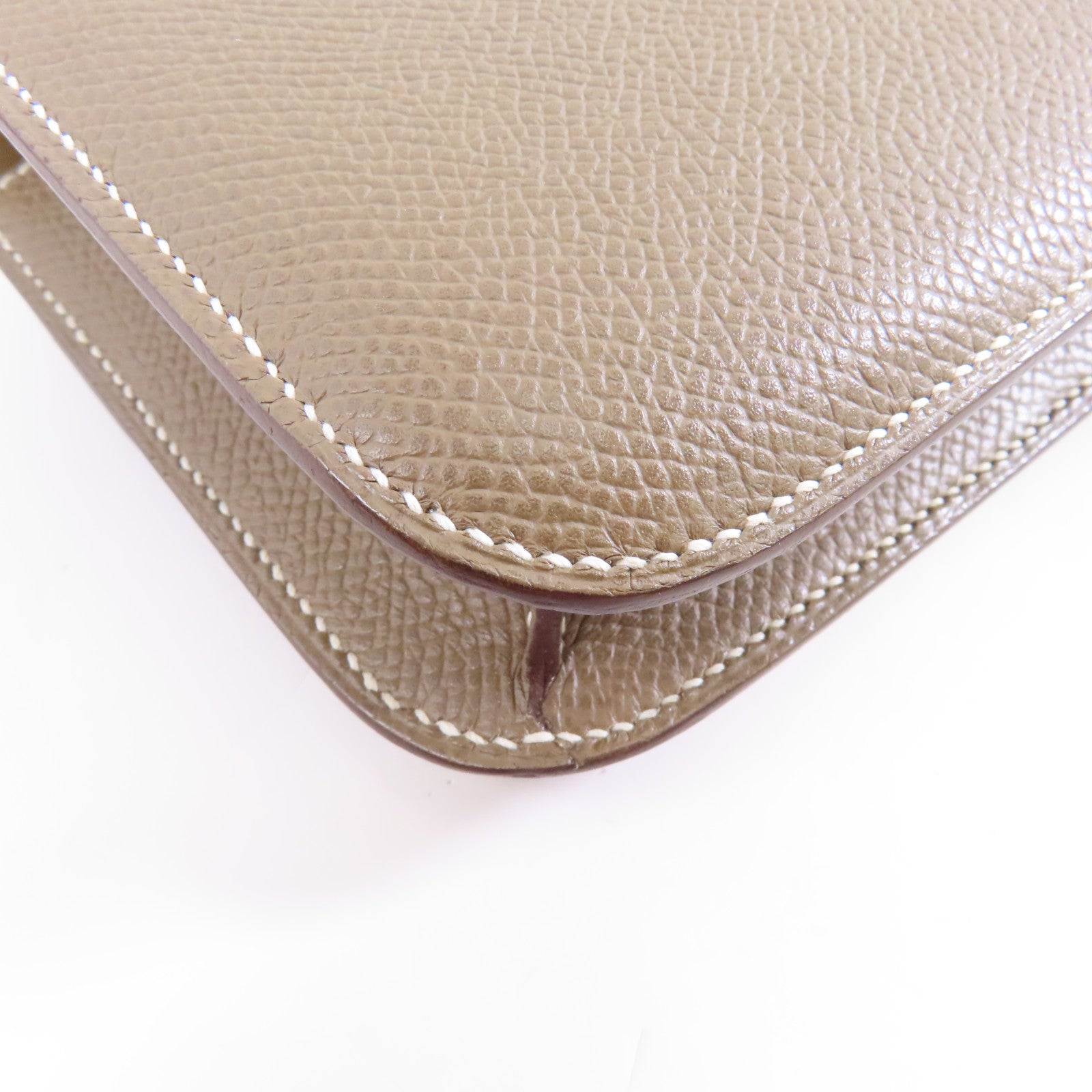 HERMES Epsom皮革Constance Mini銀扣肩背袋Etoupe/米灰色