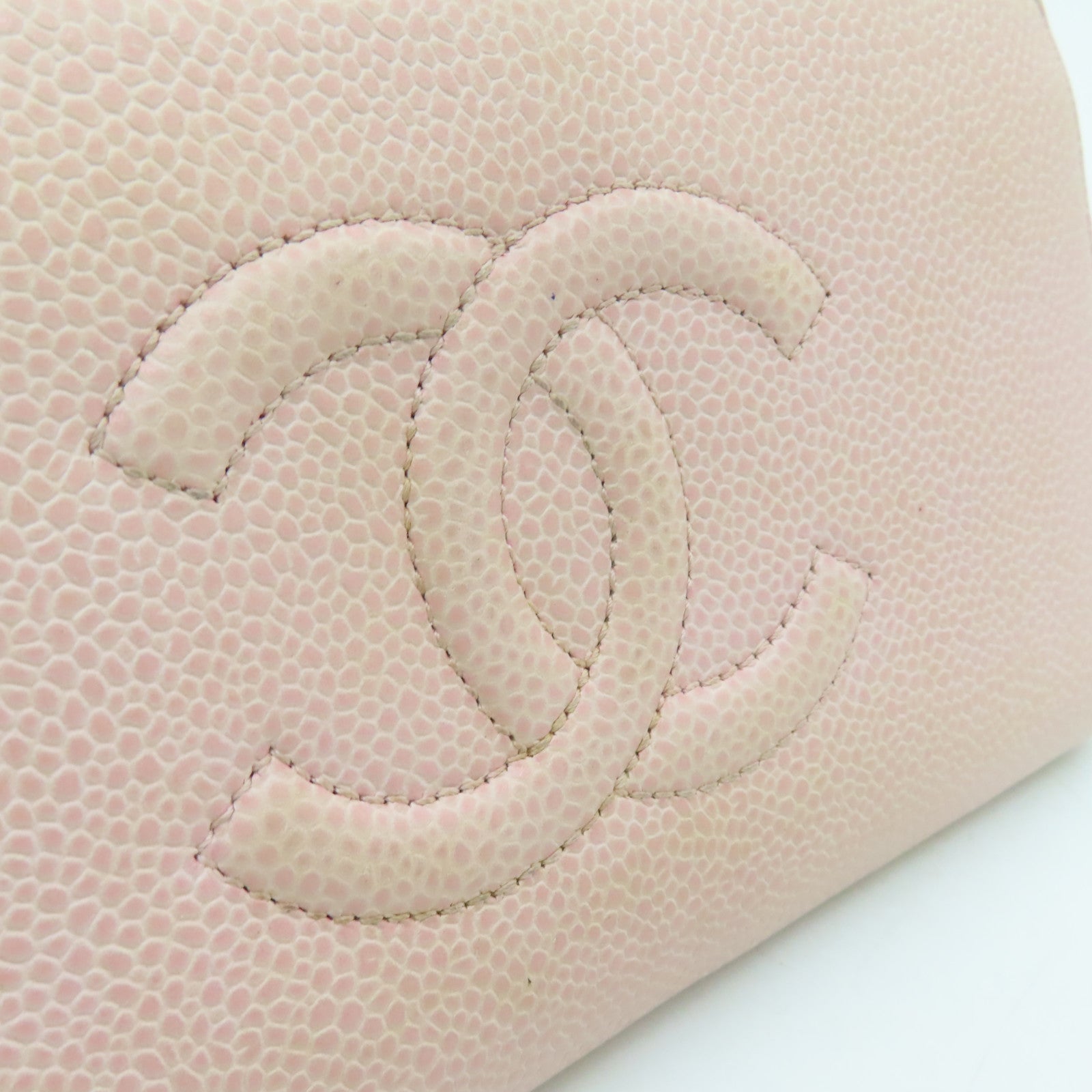CHANEL Caviar Leather Zipper Long Wallet Silver Buckle Long Wallet Pink
