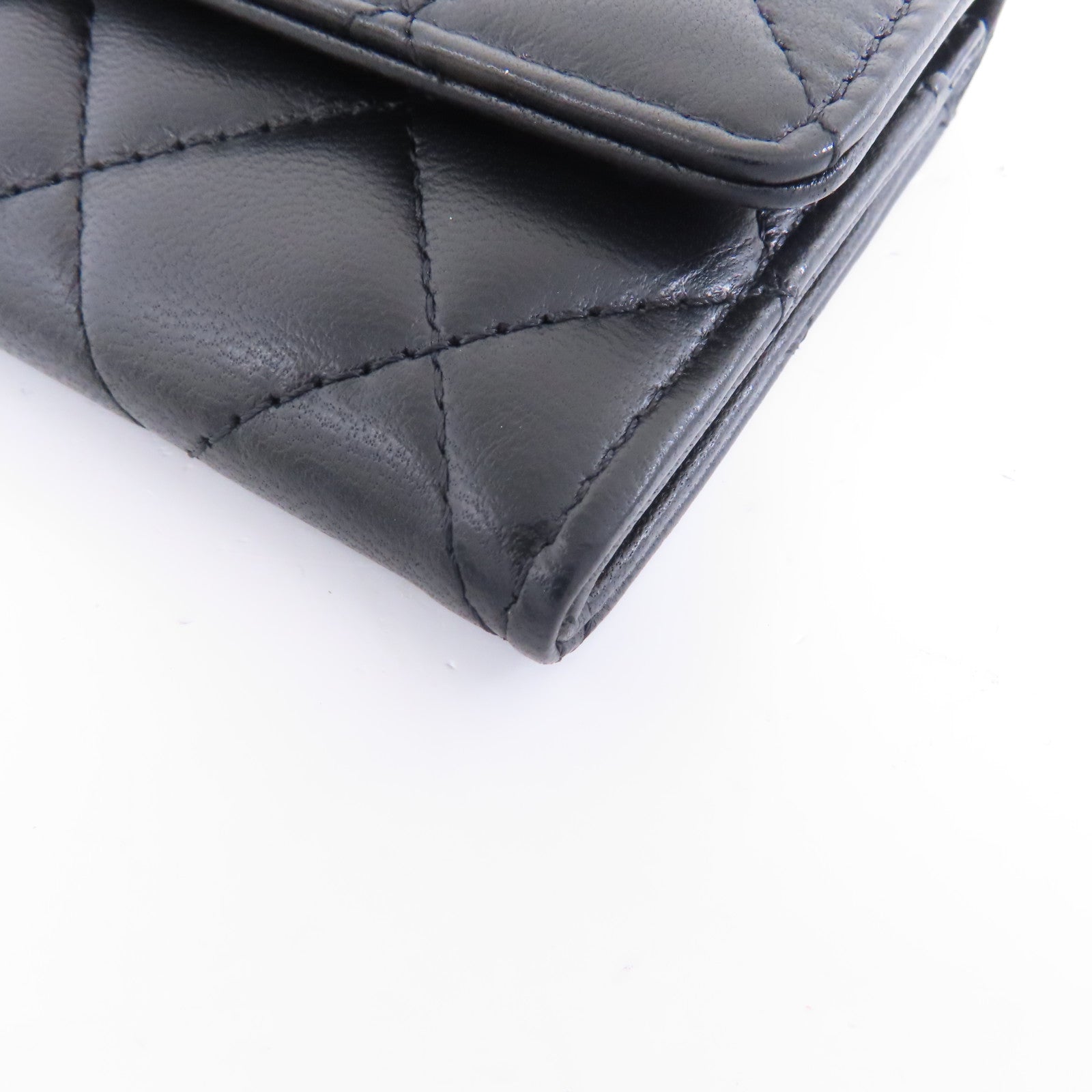 CHANEL 菱格羊皮皮革Card Case銀扣卡片套黑色
