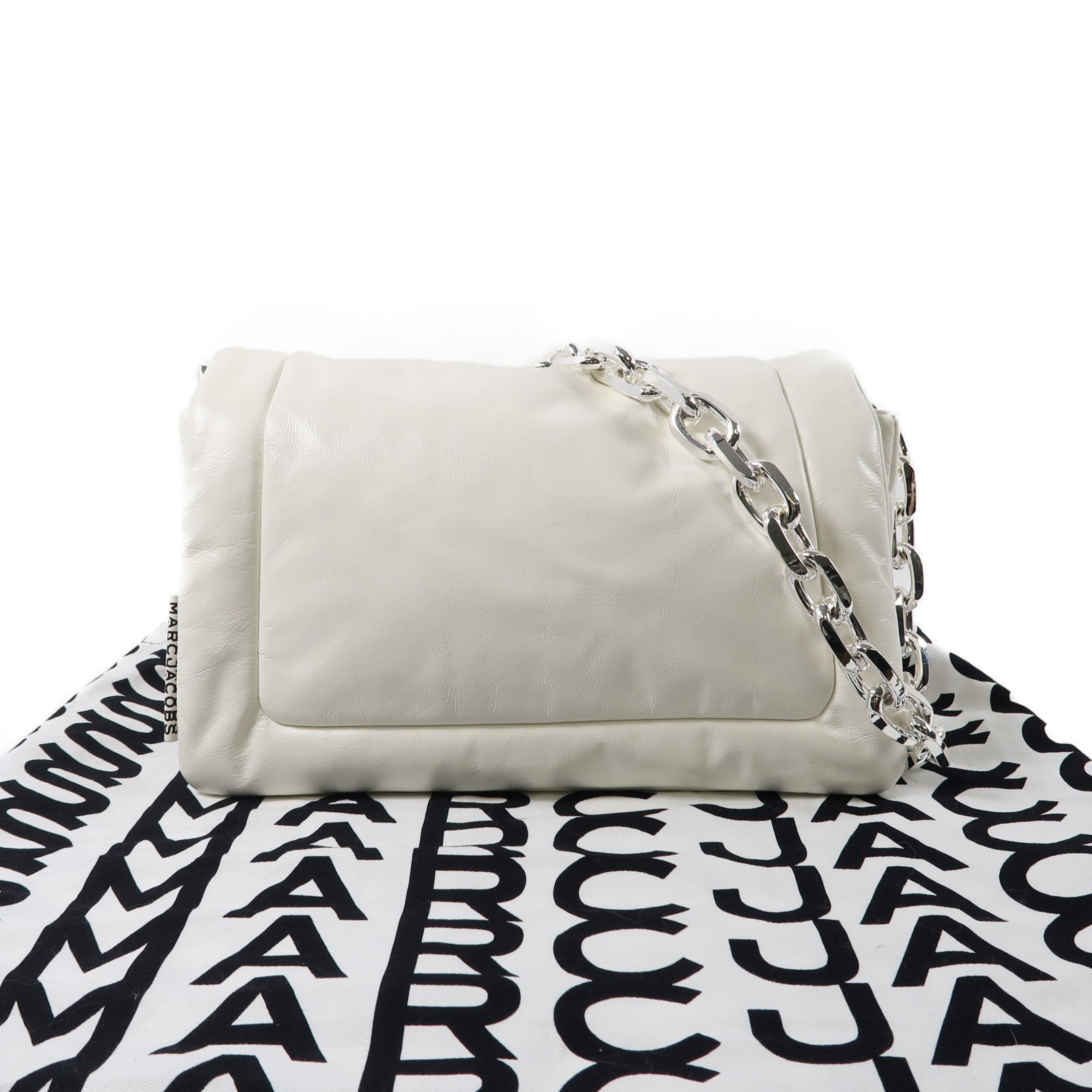 MARC JACOBS 皮革The Barcode Pillow Bag銀扣鏈帶肩背袋白色
