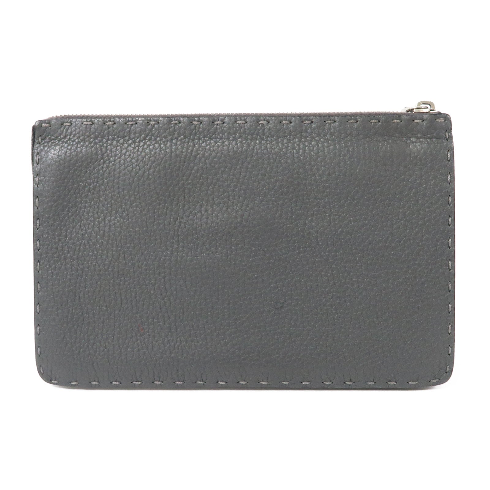 FENDI 皮革Pouch Wallet銀扣手拿包灰色