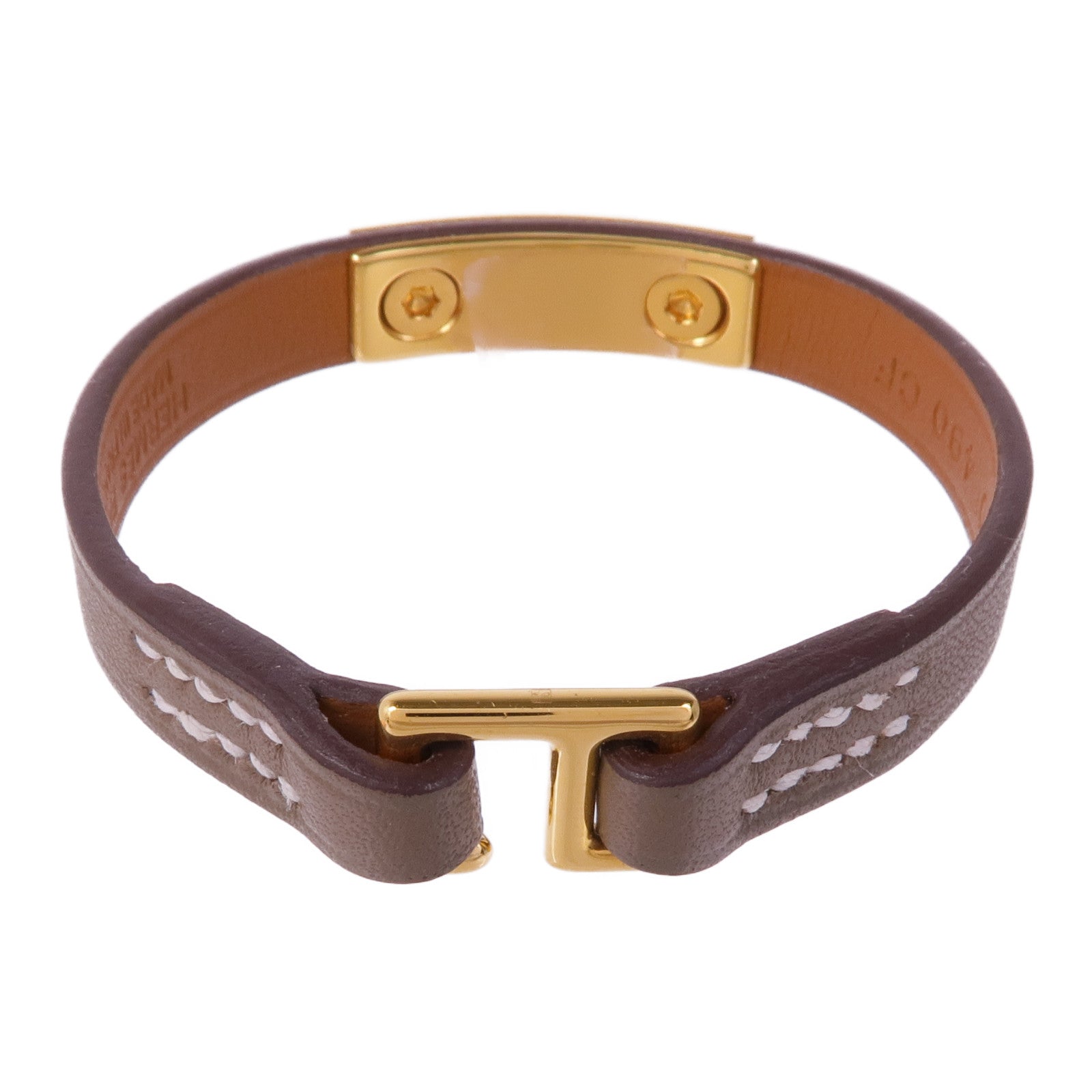 HERMES 【激減優惠】Swift皮革Rivale Mini Bracelet金扣手帶Etoupe