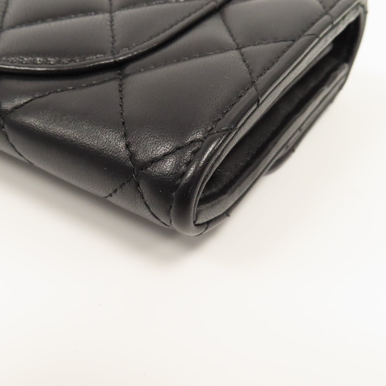 CHANEL 菱格羊皮皮革Long Wallet金扣長錢包黑色
