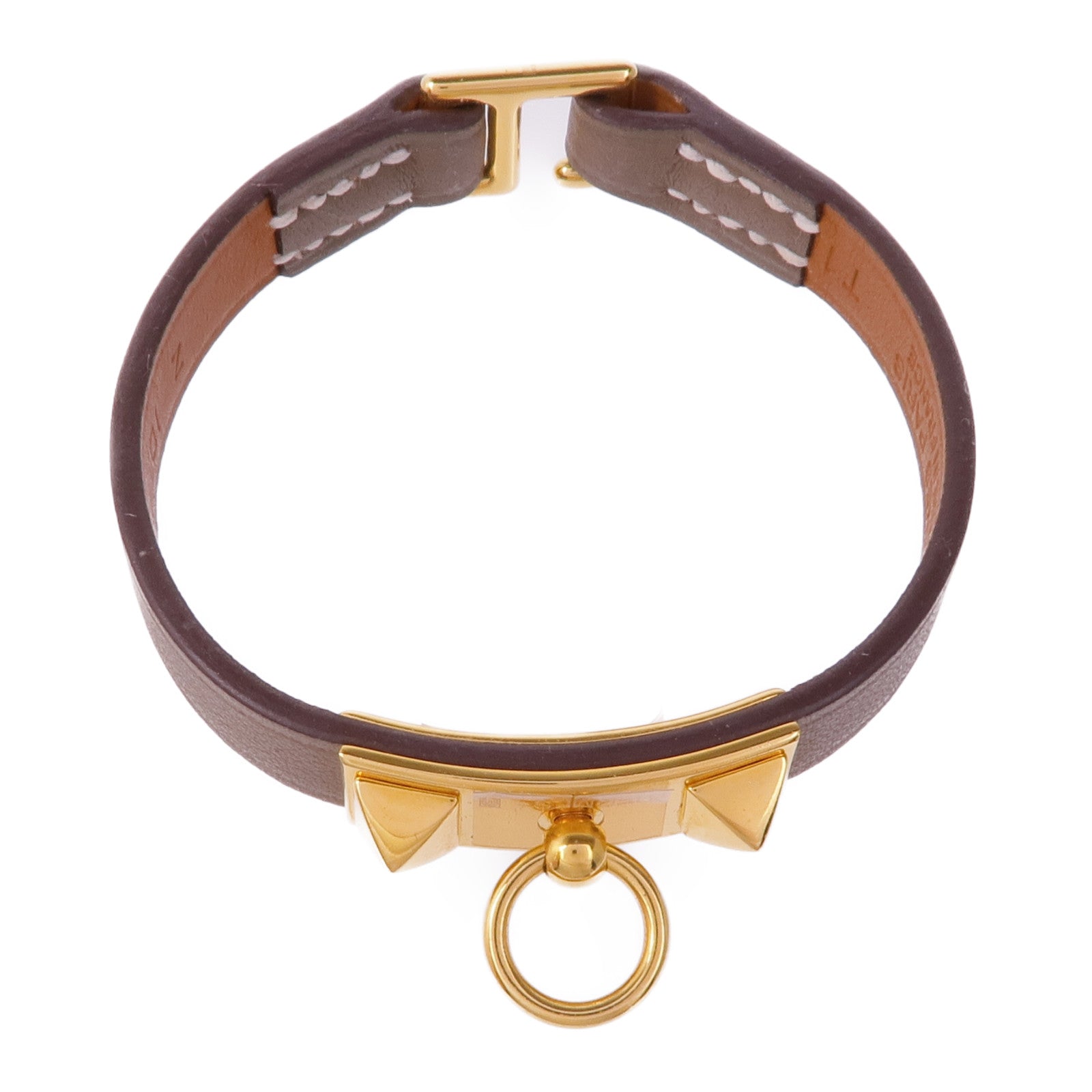 HERMES Swift皮革Rivale Mini Bracelet金扣手帶Etoupe