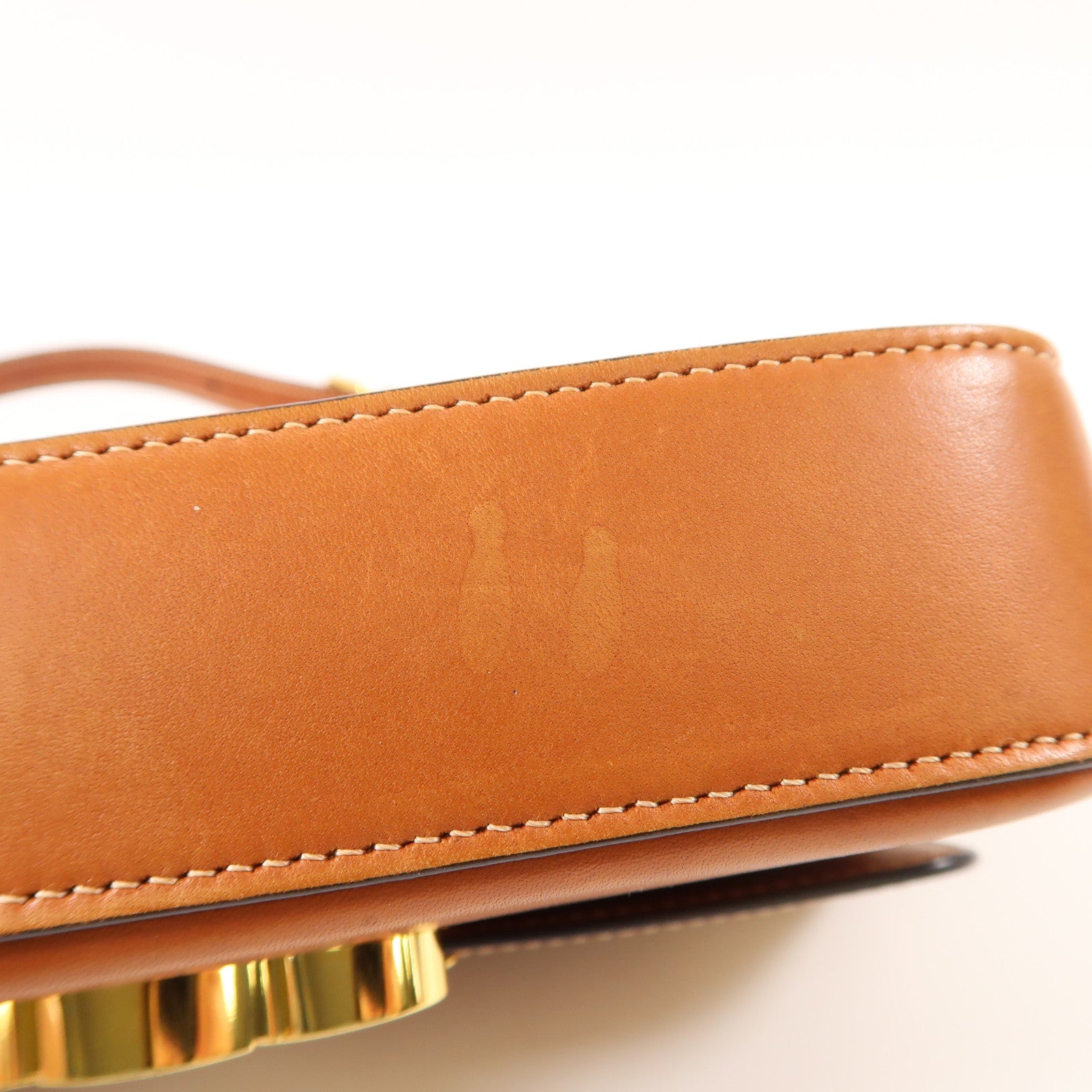 CELINE 牛皮皮革Shoulder Bag金扣肩背袋棕色