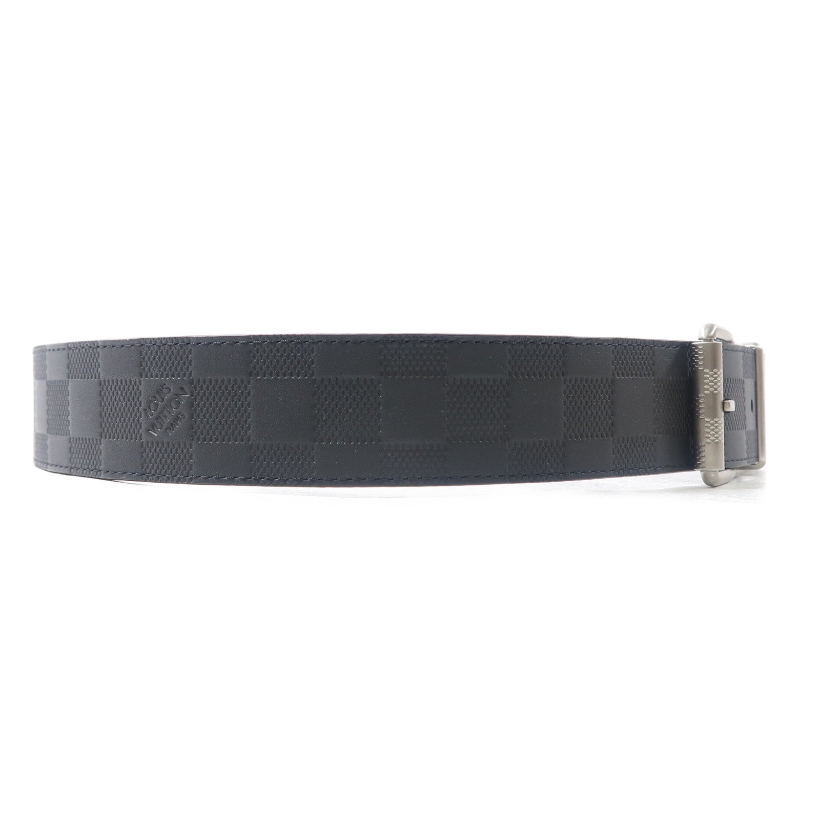 LOUIS VUITTON Damier Infini Damier Print Reversible銀扣皮帶黑色