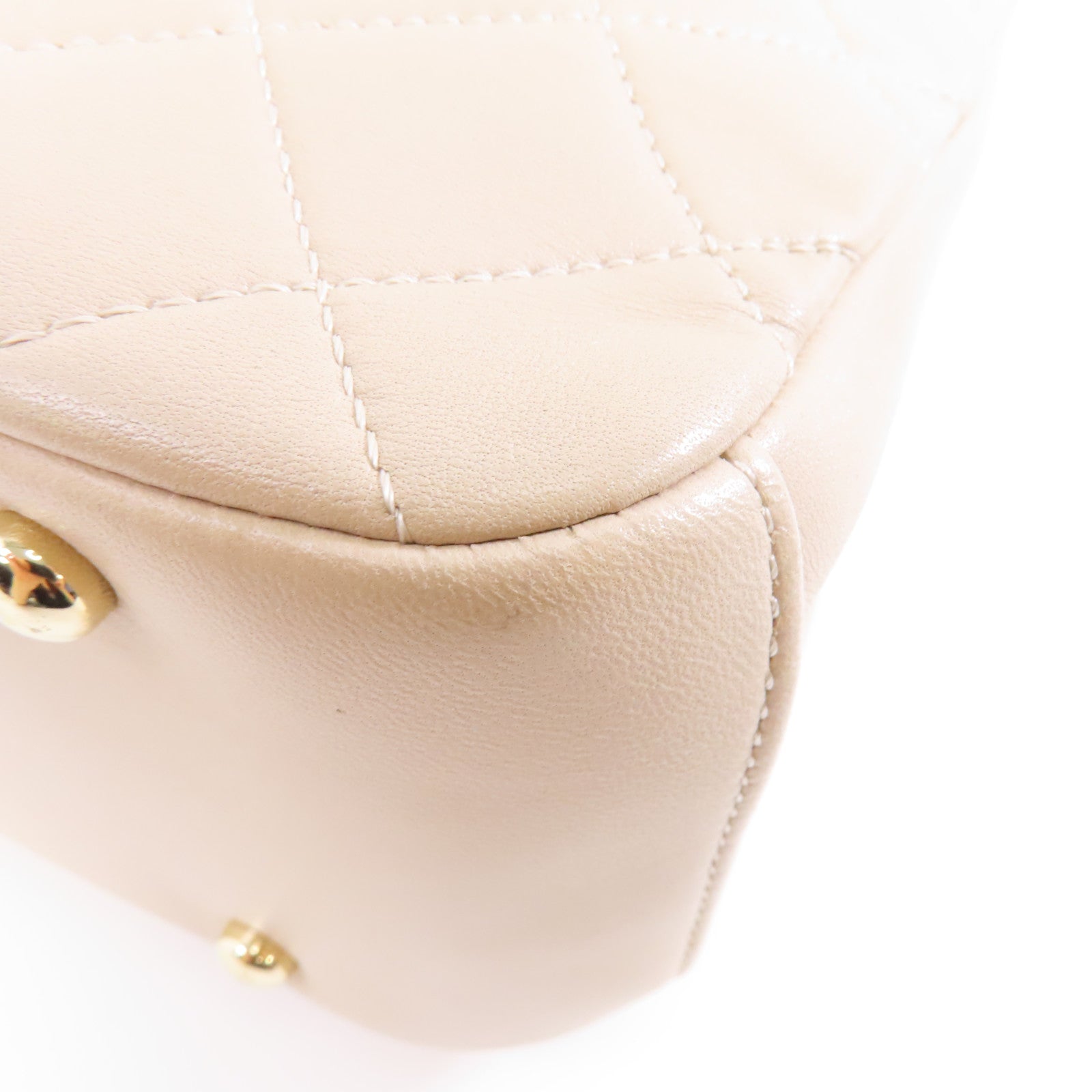 CHANEL 菱格皮革2 Way Shoulder金扣手挽肩背兩用袋米色