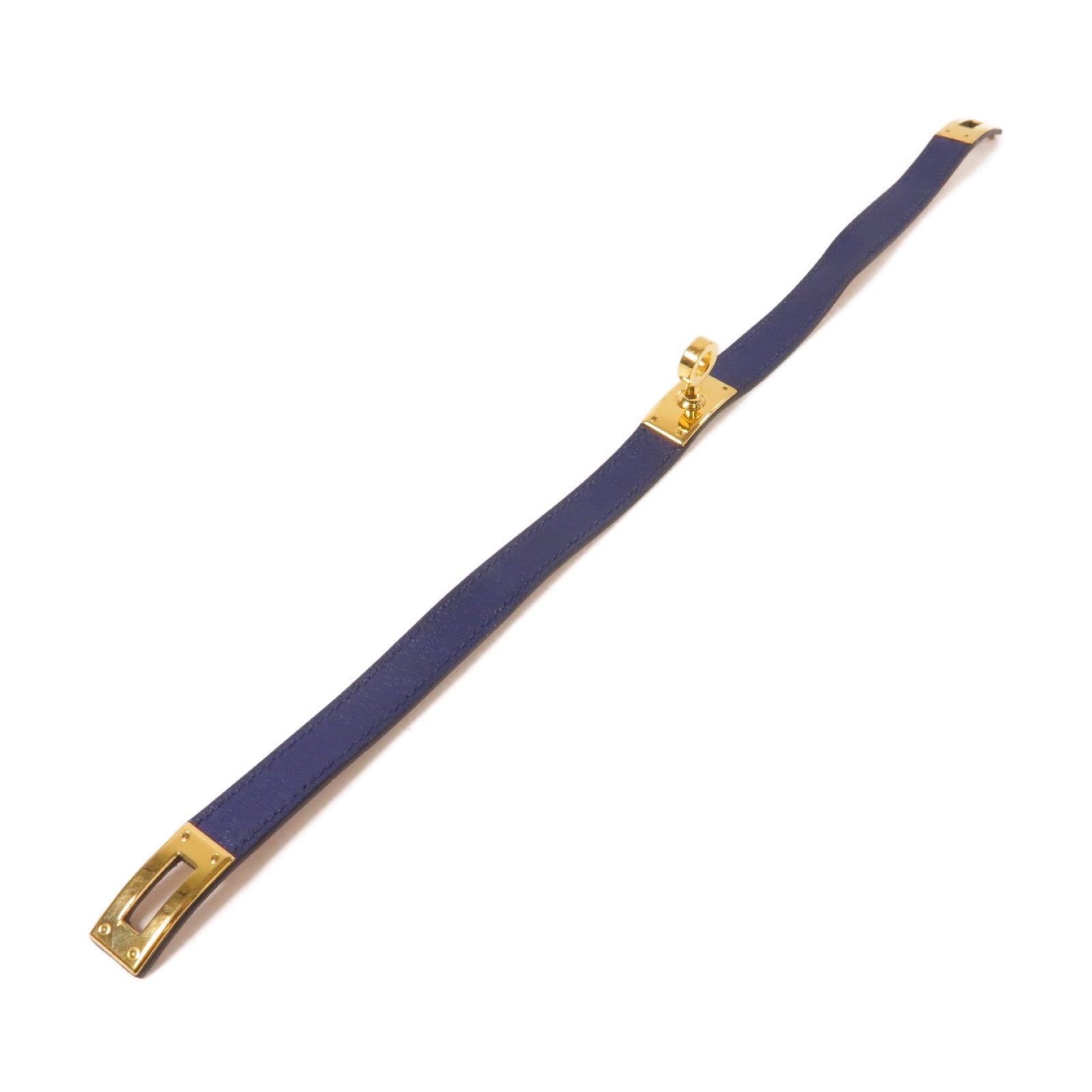 HERMES 【激減優惠】Swift皮革Kelly Double Tour Bracelet金扣手鐲藍色
