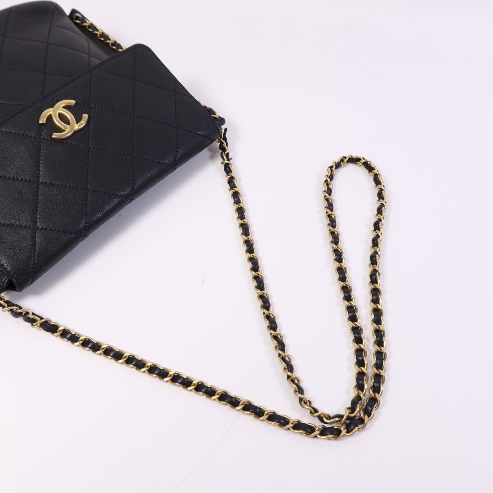 CHANEL 牛皮皮革Chain Shoulder Bag金扣鏈帶肩背袋