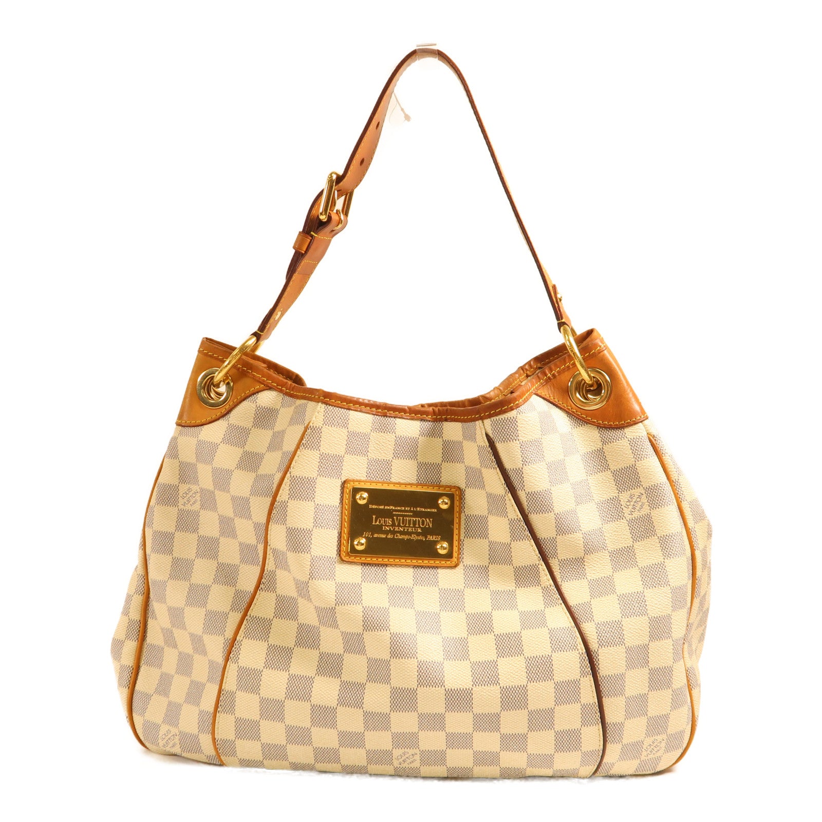 LOUIS VUITTON Damier Azur Galliera PM金扣肩背袋白色