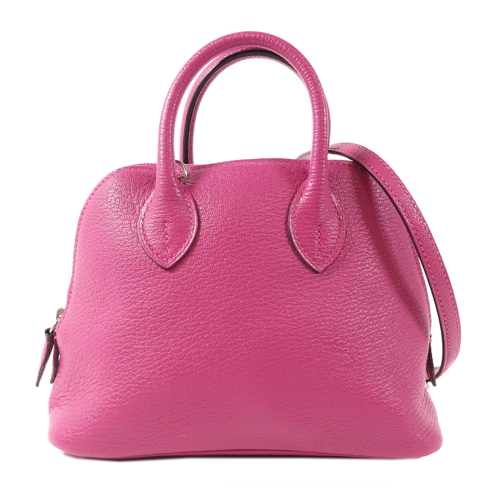 HERMES Chevre皮革Mini Bolide銀扣手挽肩背兩用袋Rose Pourpre