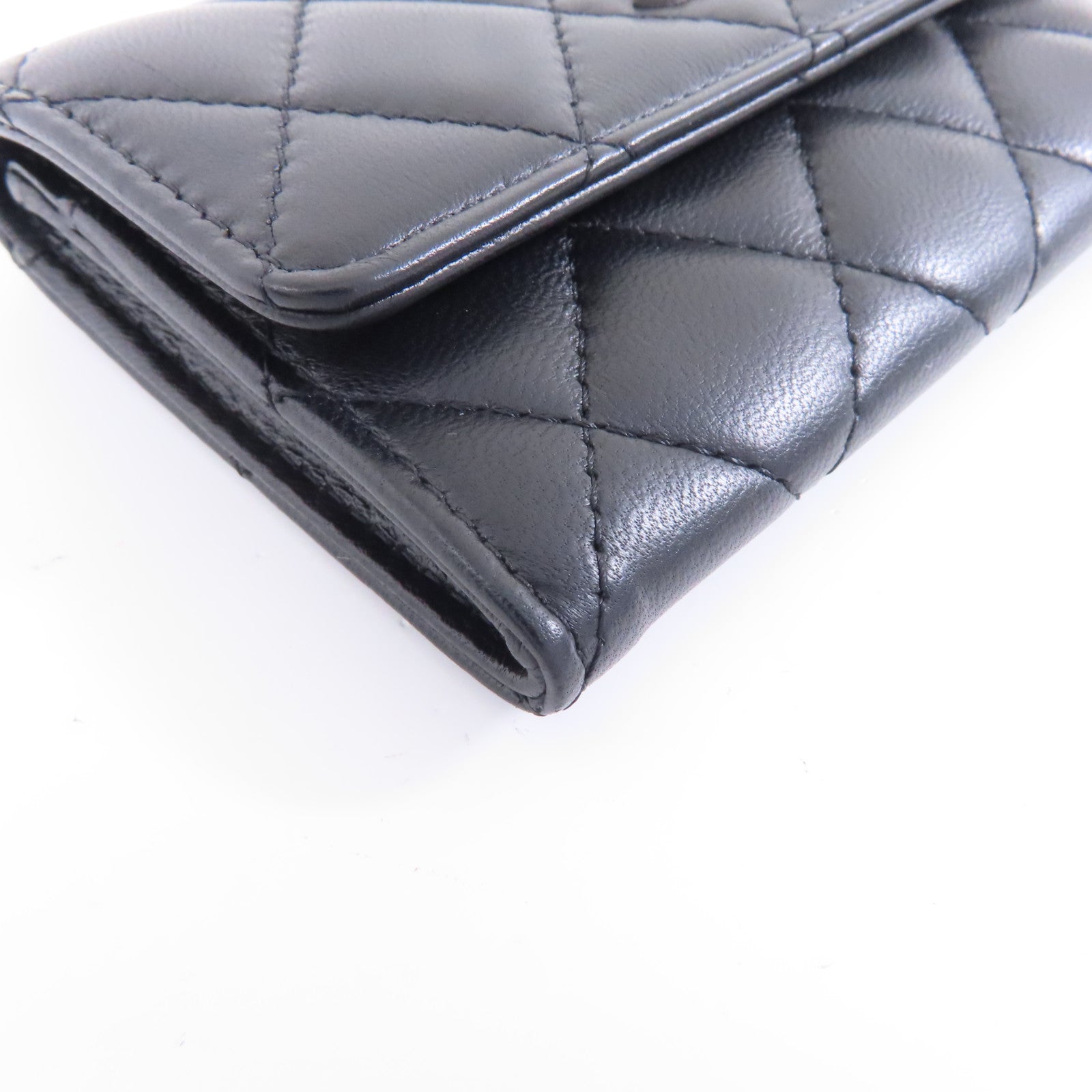 CHANEL 菱格羊皮皮革Card Case銀扣卡片套黑色