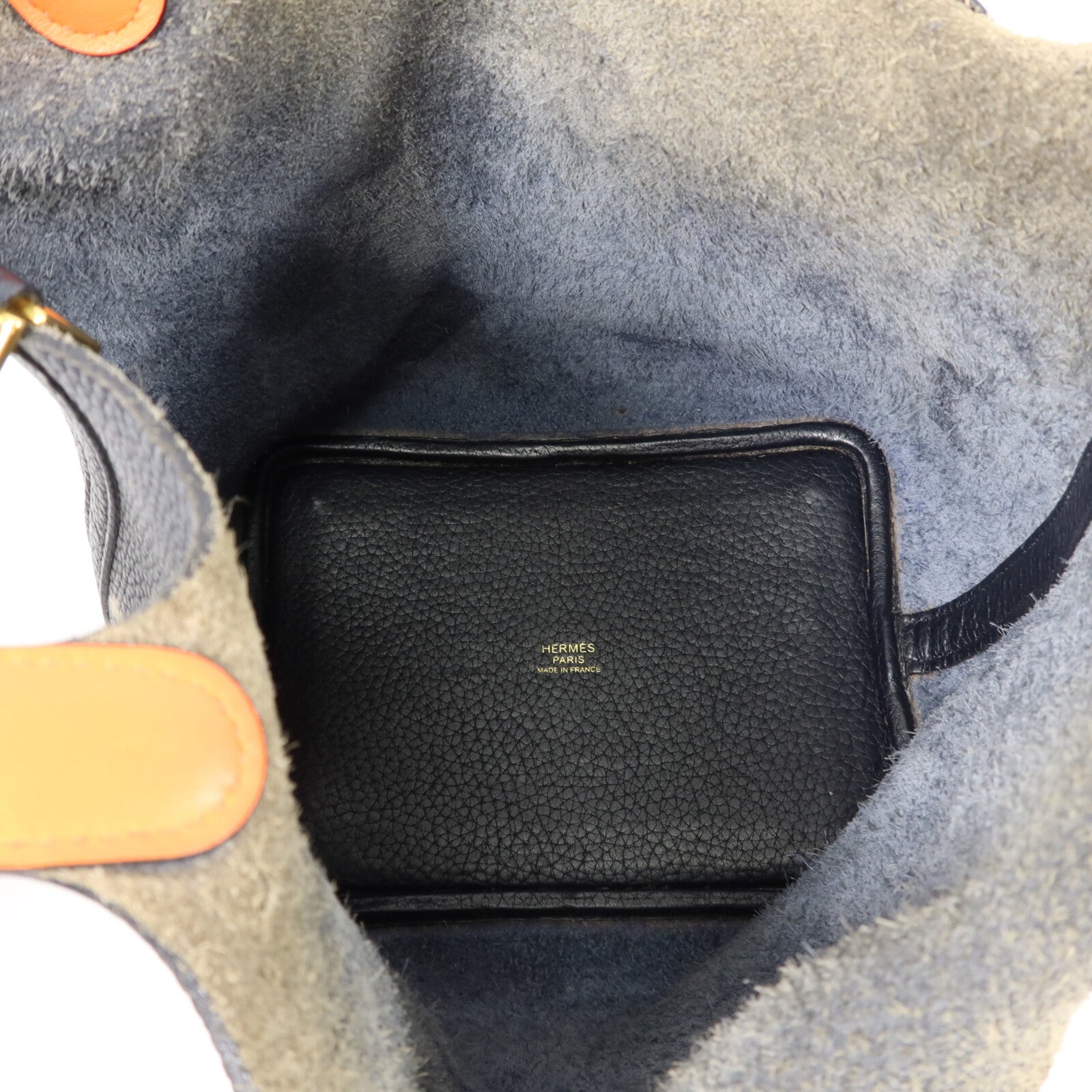HERMES Clemence/Swift皮革Picotin PM手挽袋Bleu Indigo/Orange