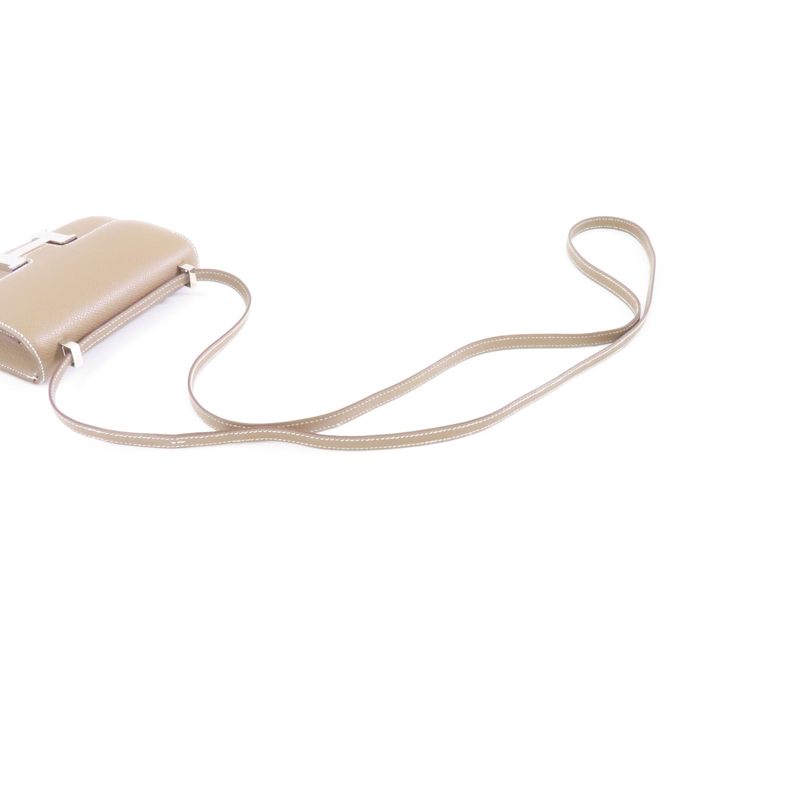 HERMES Epsom皮革Constance Mini銀扣肩背袋Etoupe/米灰色