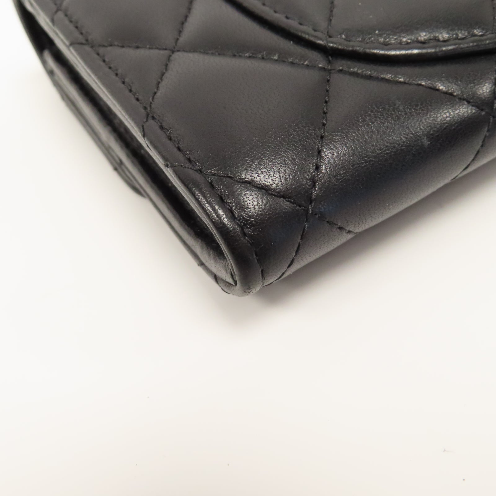 CHANEL 菱格羊皮皮革Long Wallet金扣長錢包黑色