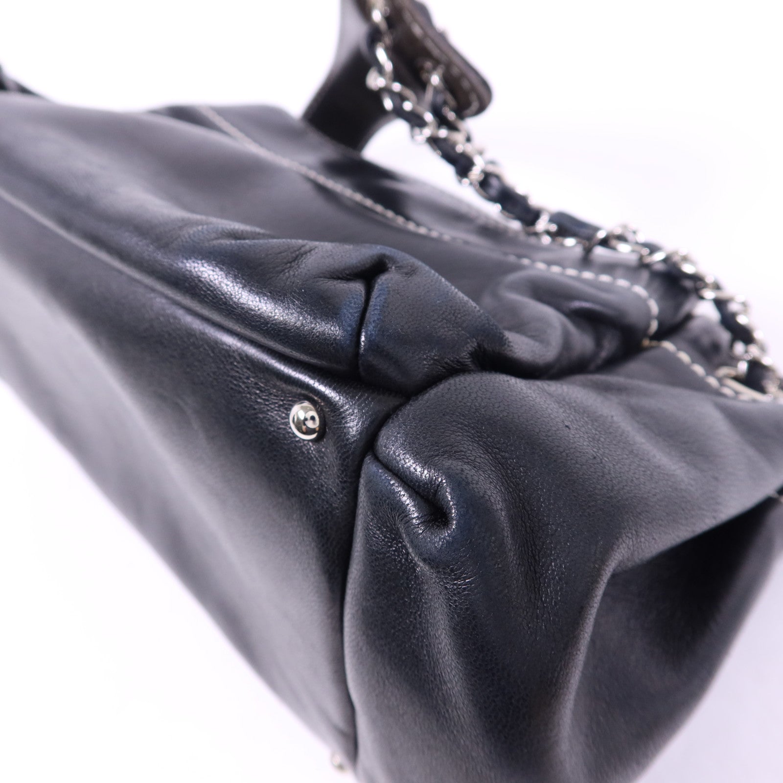 CHANEL 羊皮皮革Chain Shoulder Bag銀扣鏈帶肩背袋