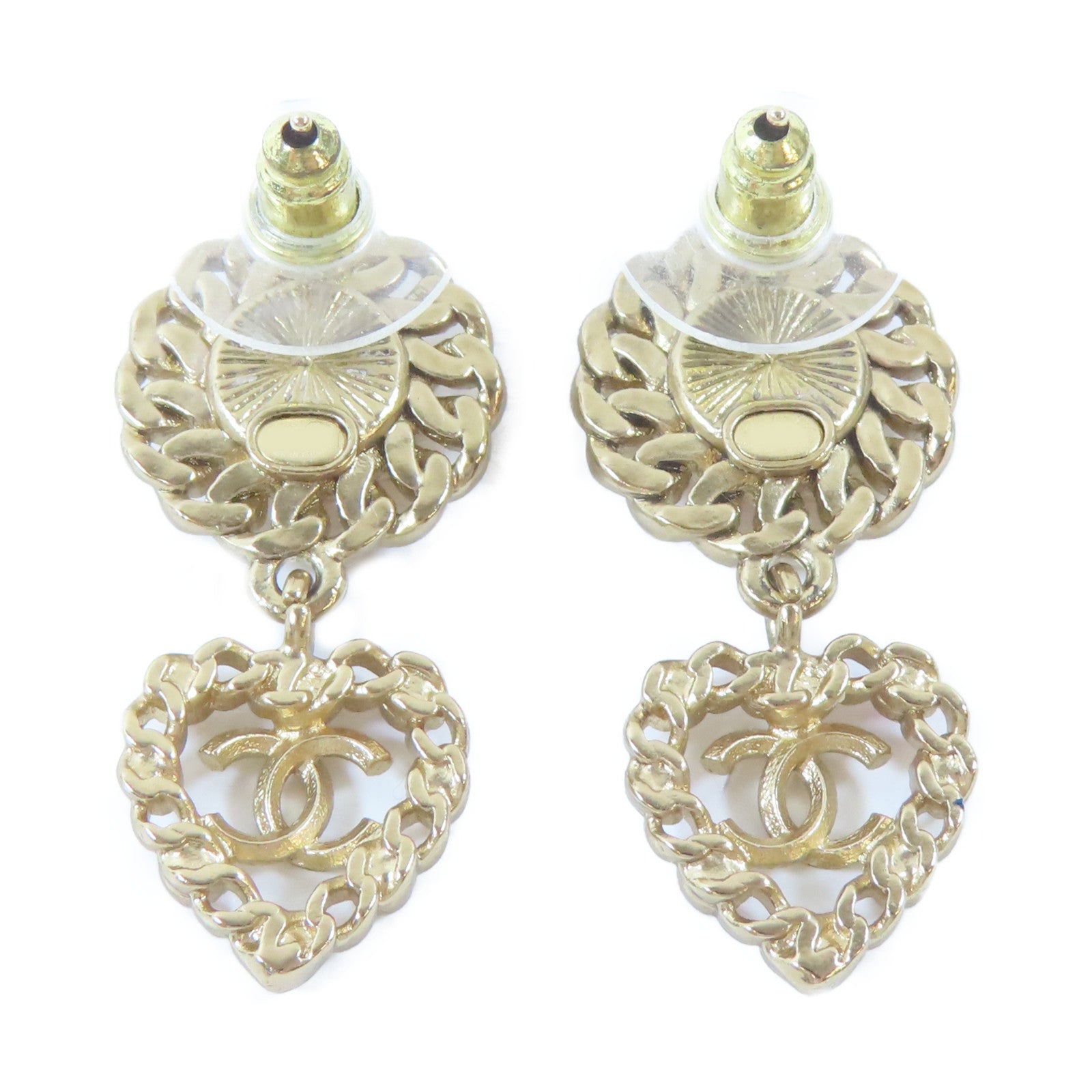 CHANEL 金屬Heart Earrings耳環金色/粉紅色