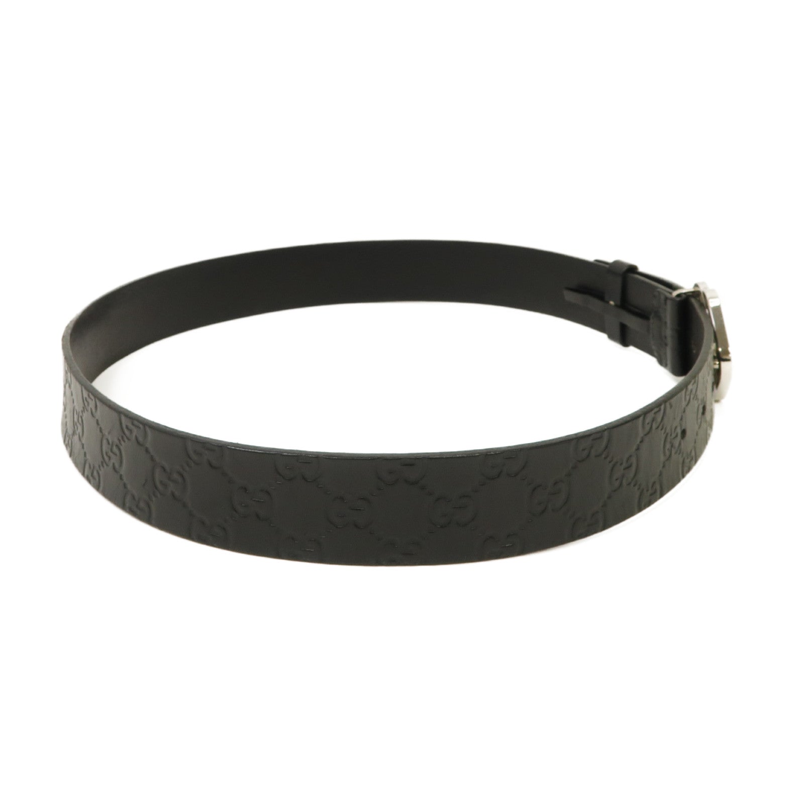 GUCCI 【激減優惠】牛皮皮革Belt 90cm銀扣皮帶黑色