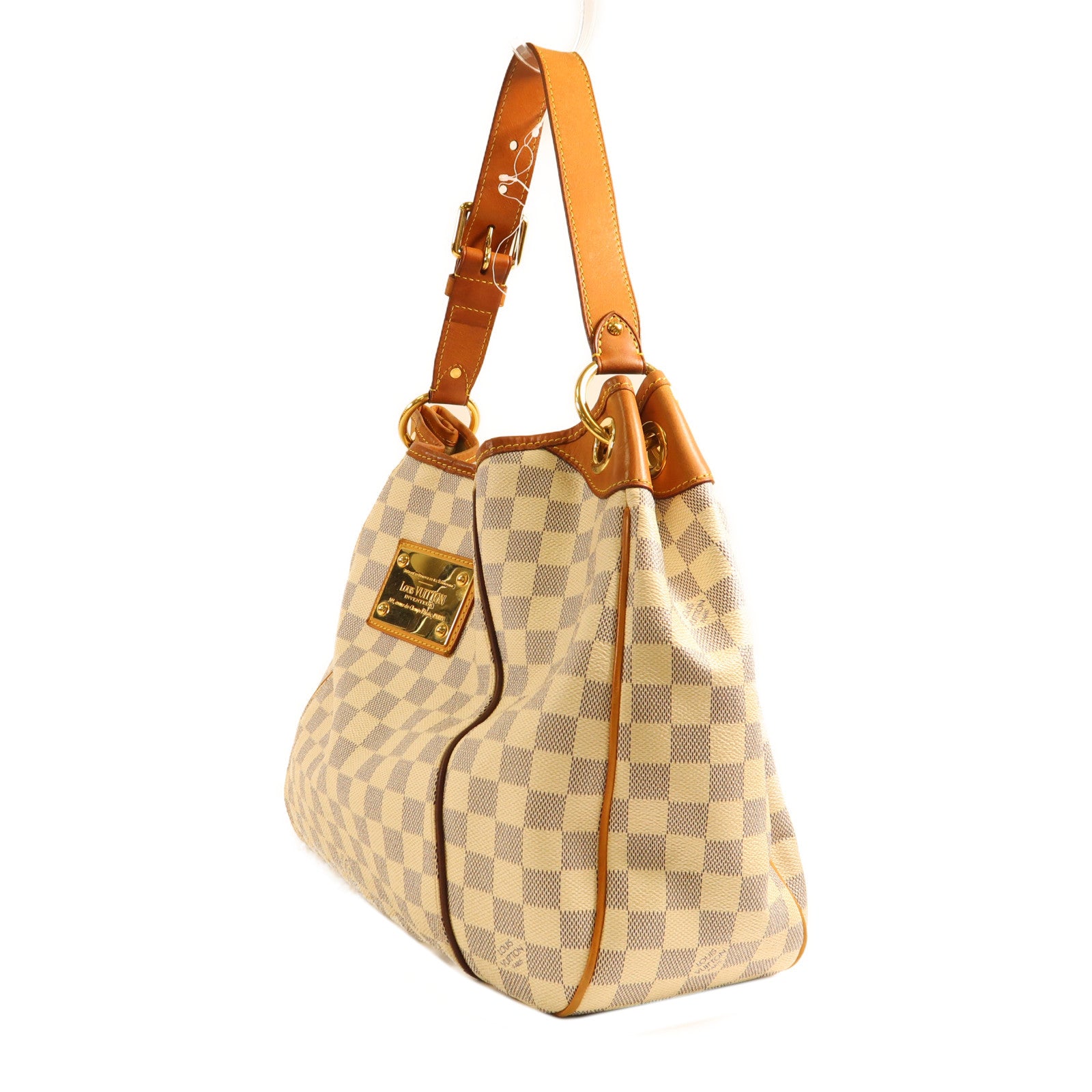 LOUIS VUITTON Damier Azur Galliera PM金扣肩背袋白色