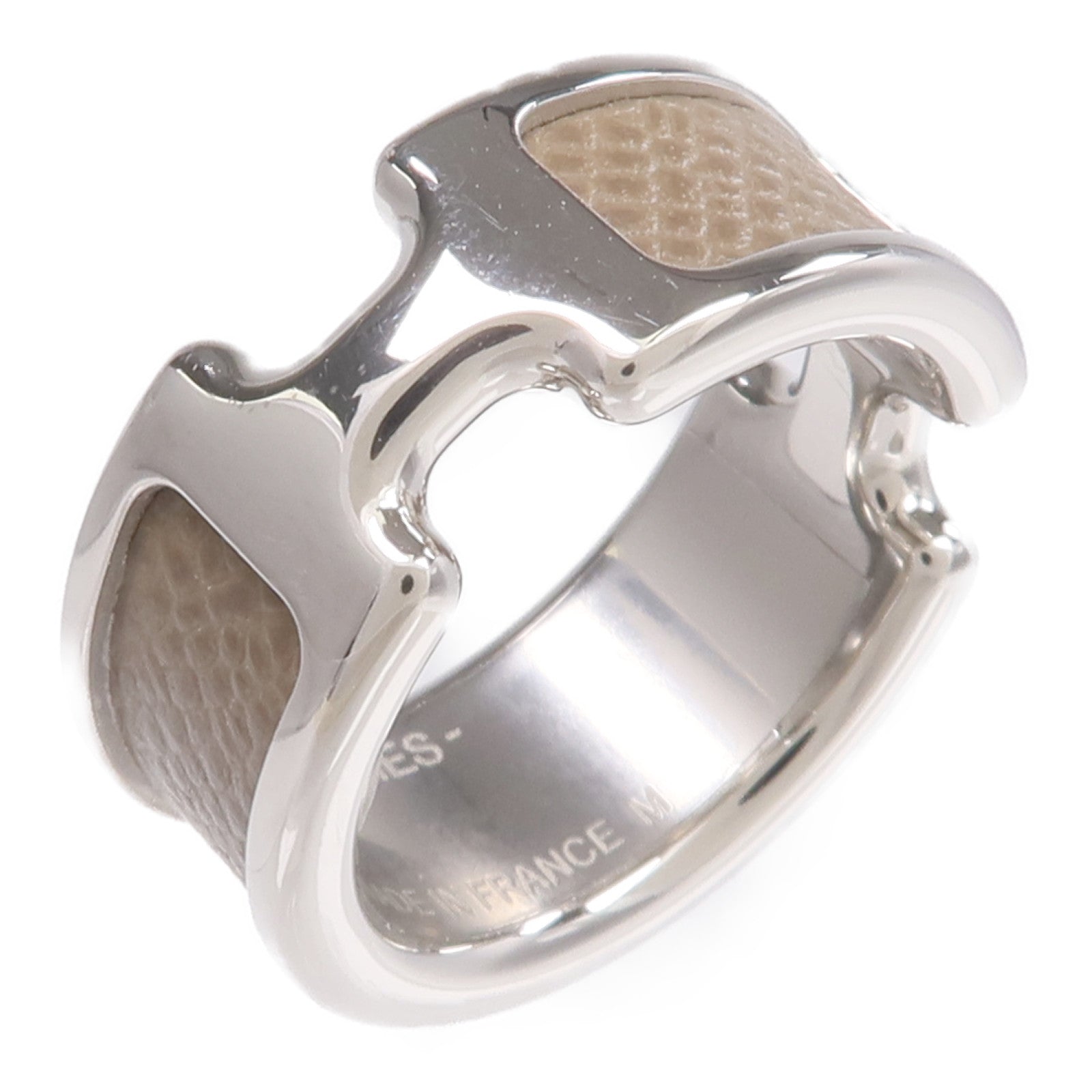 HERMES Madame皮革/金屬Olympe Ring戒指Etoupe US#6.5