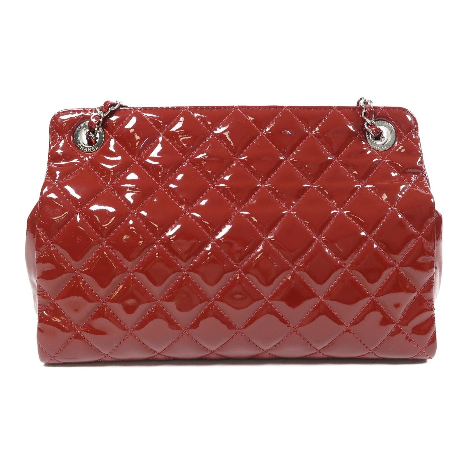 CHANEL 【激減優惠】菱格漆皮皮革Shoulder Bag銀扣鏈帶肩背袋紅色