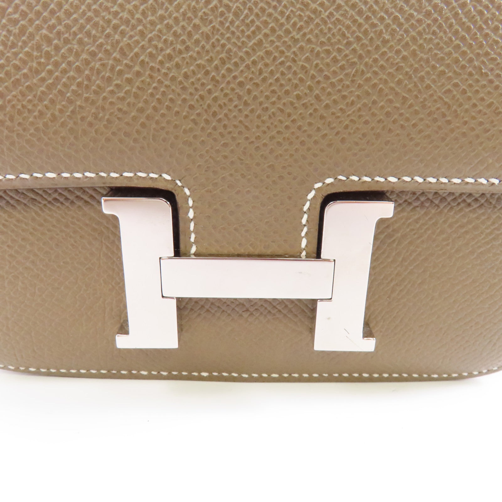 HERMES Epsom皮革Constance Mini銀扣肩背袋Etoupe/米灰色
