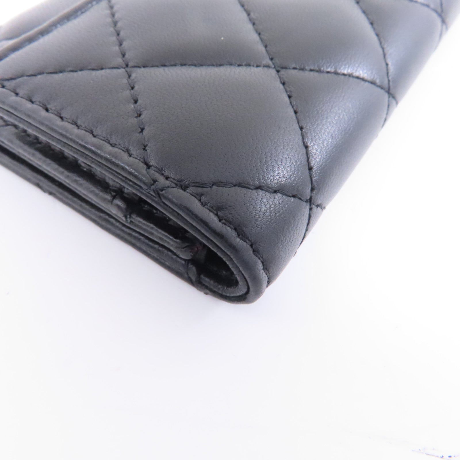 CHANEL 菱格羊皮皮革Card Case銀扣卡片套黑色