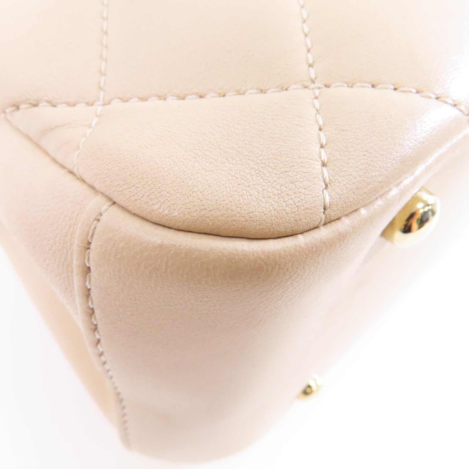 CHANEL 菱格皮革2 Way Shoulder金扣手挽肩背兩用袋米色