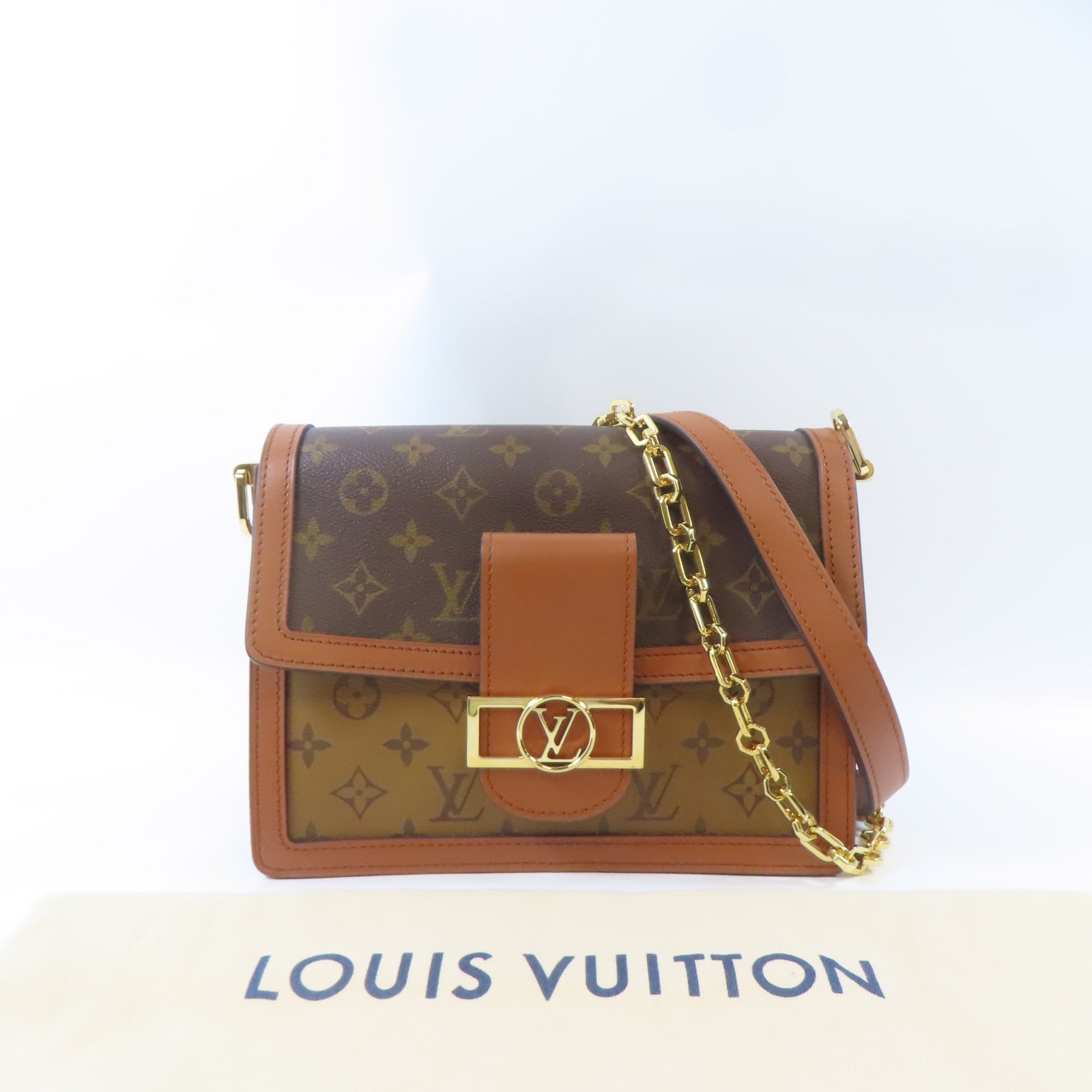 LOUIS VUITTON Monogram Dauphine MM金扣手挽肩背兩用袋啡色