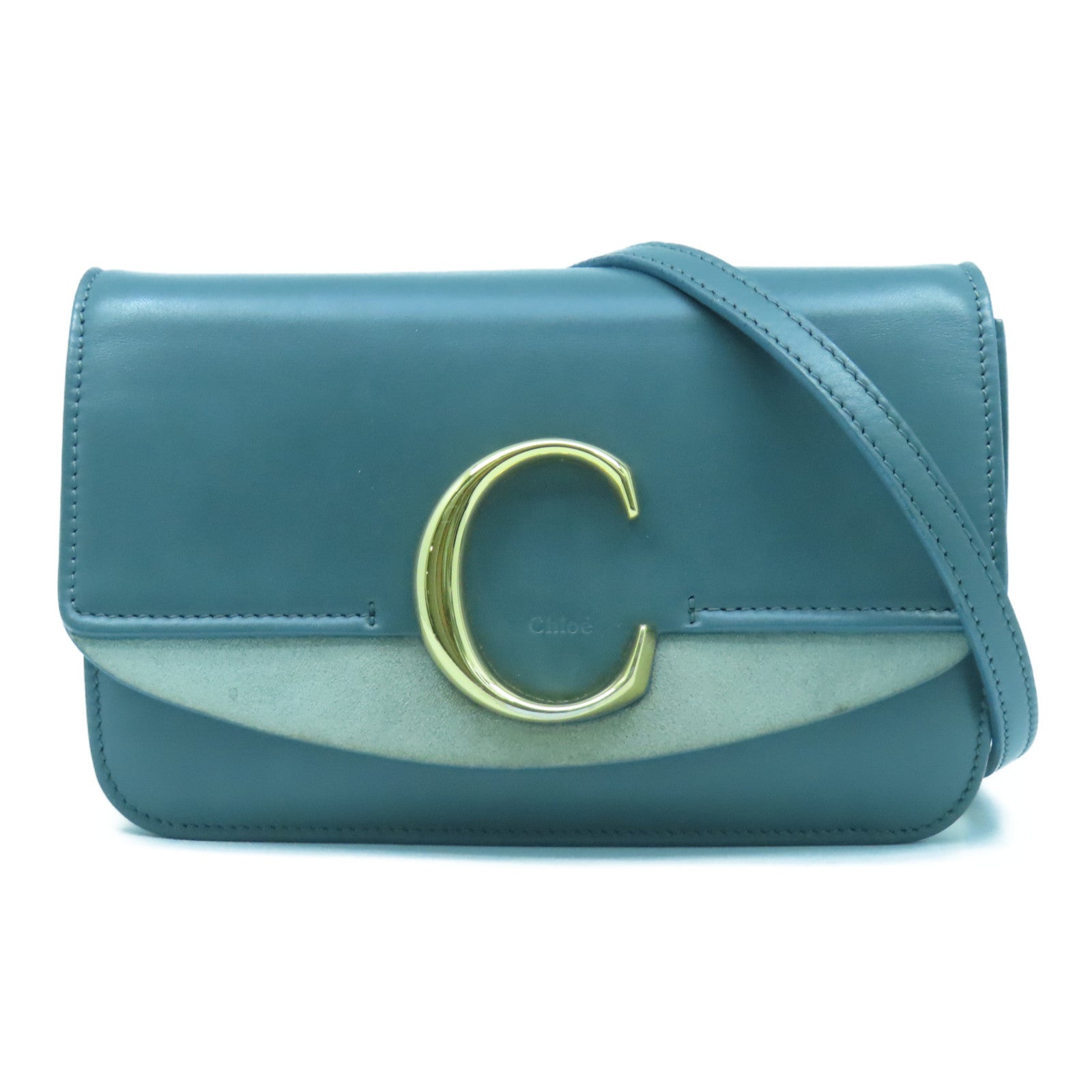 Chloe 【清倉大減價】牛皮皮革Shoulder Bag金扣肩背袋藍色